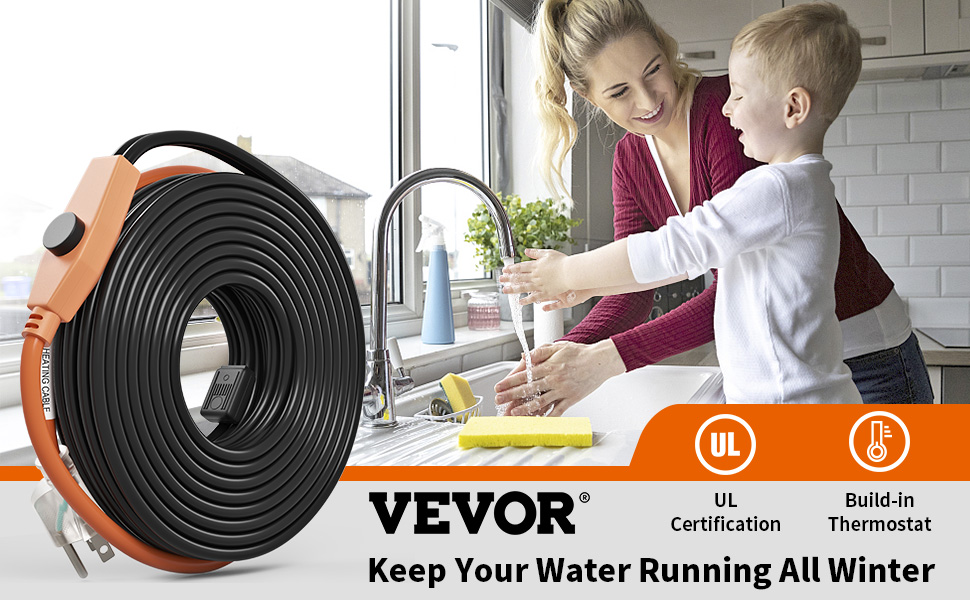 VEVOR 999-in x 30-ft Pipe Heat Cable at