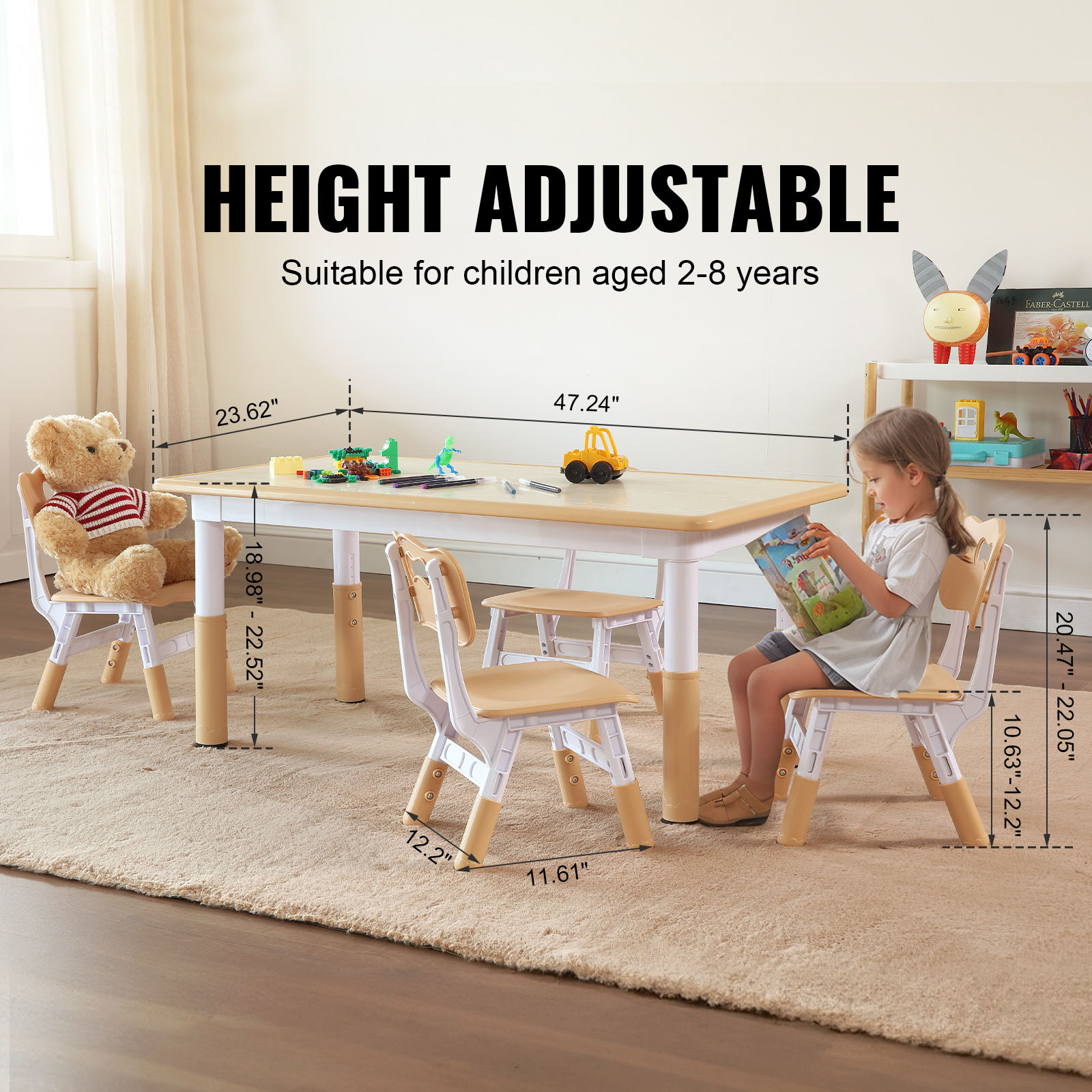 Kids Table and 2/4 Chairs/Bench Set Wooden/Toddler/Height Adjustable Craft - Picture 52 of 62