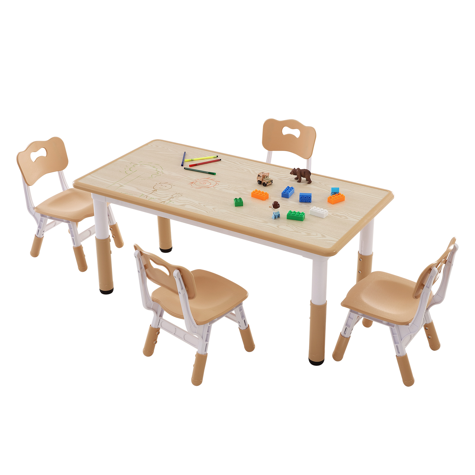 Kids Table and 2/4 Chairs/Bench Set Wooden/Toddler/Height Adjustable Craft - Picture 51 of 62