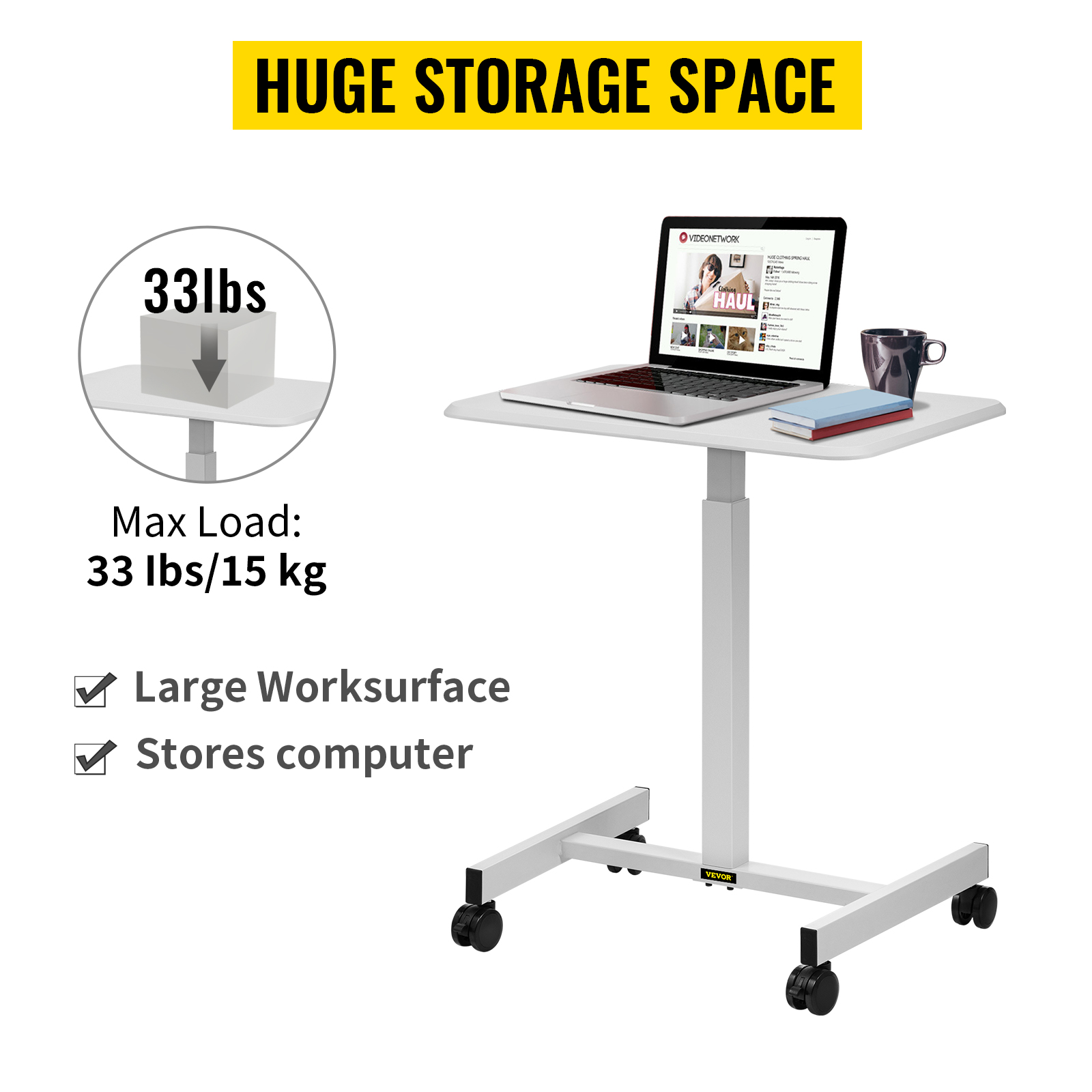 Carrito de escritorio portátil para computadora portátil, altura ajustable,  mesa para computadora portátil, escritorio con ruedas, soporte para