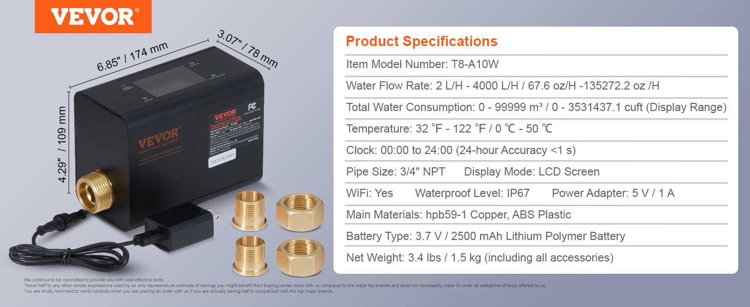 Smart Water Monitor & 6 Modes & IP67 Waterproof