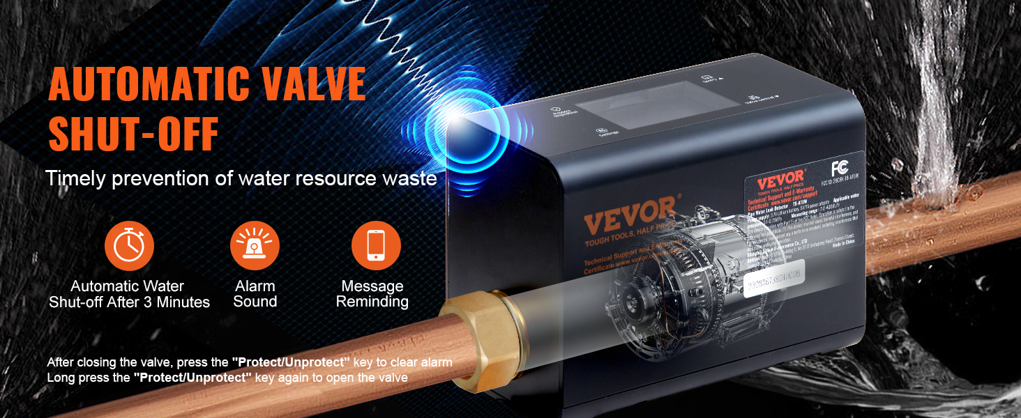 VEVOR Smart Water Monitor and Automatic Shutoff Detector, Home Water Leak  Detector 2.0-4000 L/H Measure Range 6 Modes