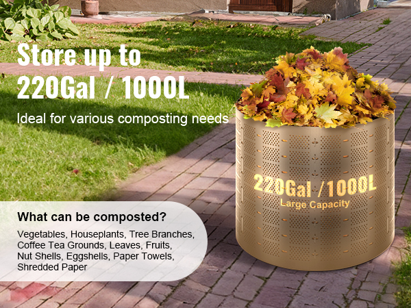 VEVOR Gobelet à compost, 106 gallons américains, composteur de jardin à  double chambre en acier inoxydable