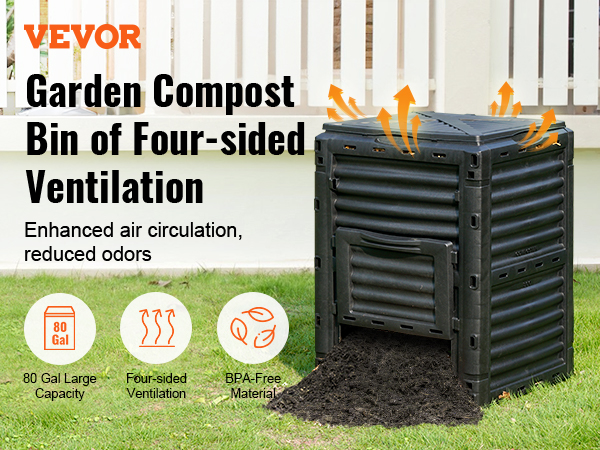 VEVOR VEVOR Contenedor de compostaje para jardín de 80 galones, compostador  sin BPA, contenedor de compostaje para exteriores de gran capacidad con  tapa superior y puerta inferior, fácil montaje, liviano, creación rápida