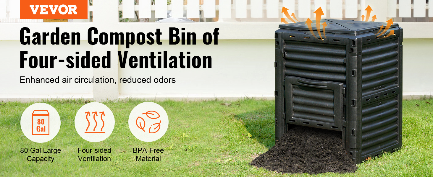 VEVOR Composteur de Jardin 300 L Bac à Compost Extérieur sans BPA