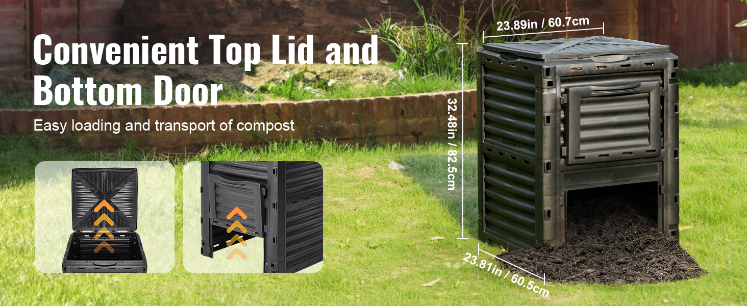 VEVOR gyorskomposztáló 300L kerti komposztáló 60,7x60,5x82,5cm termikus komposztáló PP műanyag komposztáló korrózióálló hőálló komposzt tartályos komposztálás a háztartási hulladék csökkentésére