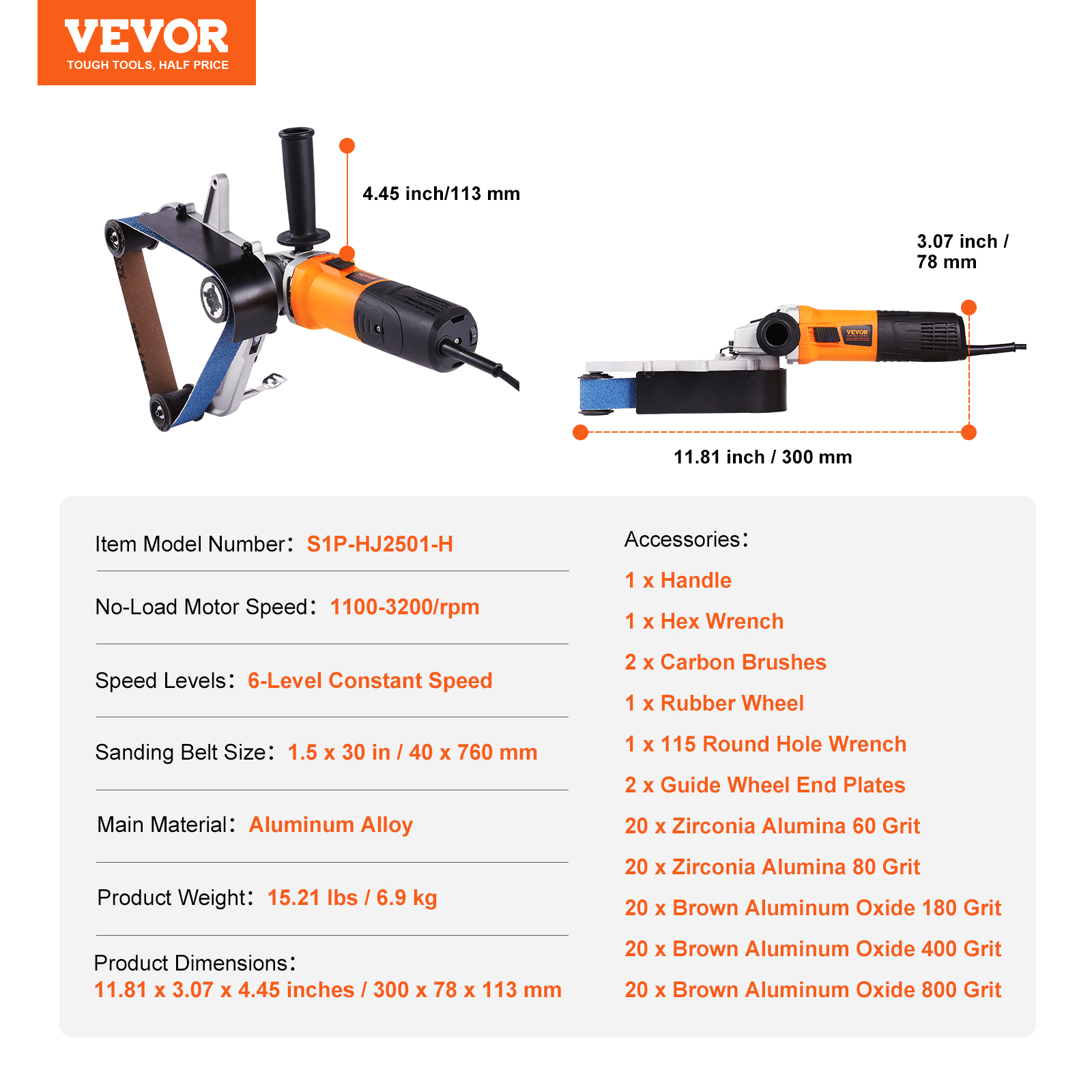 VEVOR Pipe Tube Polisher Sander 1000W 6 Variable Speeds with 3PCS Sanding Belts - Picture 33 of 38