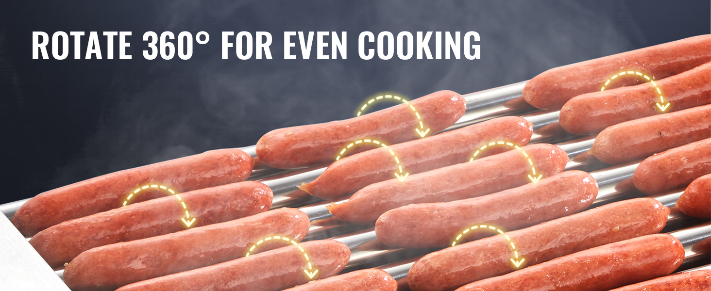 VEVOR Hot Dog Roller, 11 Rollers 30 Hot Dogs Capacity, 1650W Stainless