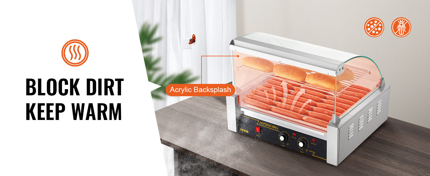 VEVOR Hot Dog Roller, 11 Rollers 30 Hot Dogs Capacity, 1650W Stainless