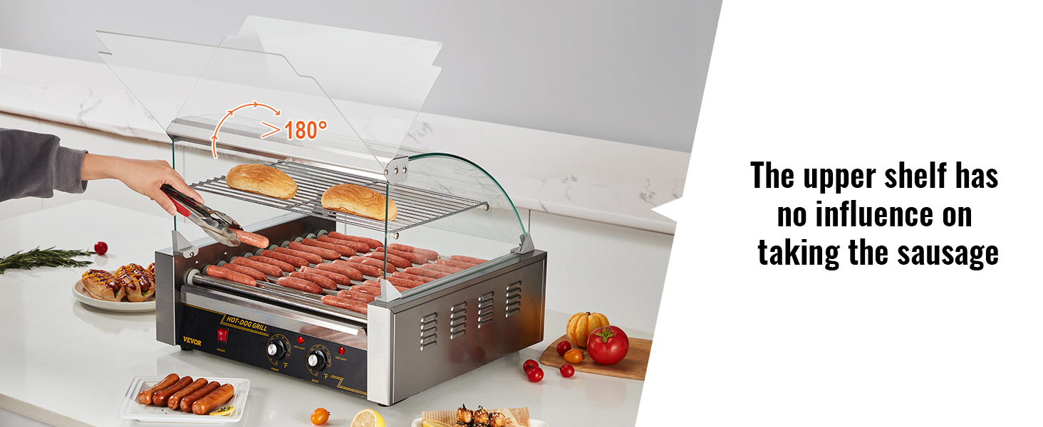 VEVOR Hot Dog Roller, 11 Rollers 30 Hot Dogs Capacity, 1650W Stainless