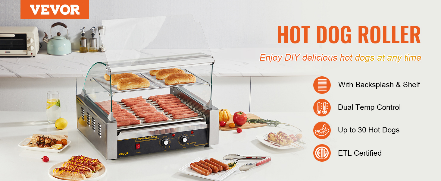 VEVOR Hot Dog Roller 5 Rollers 12 Hot Dogs Capacity Stainless