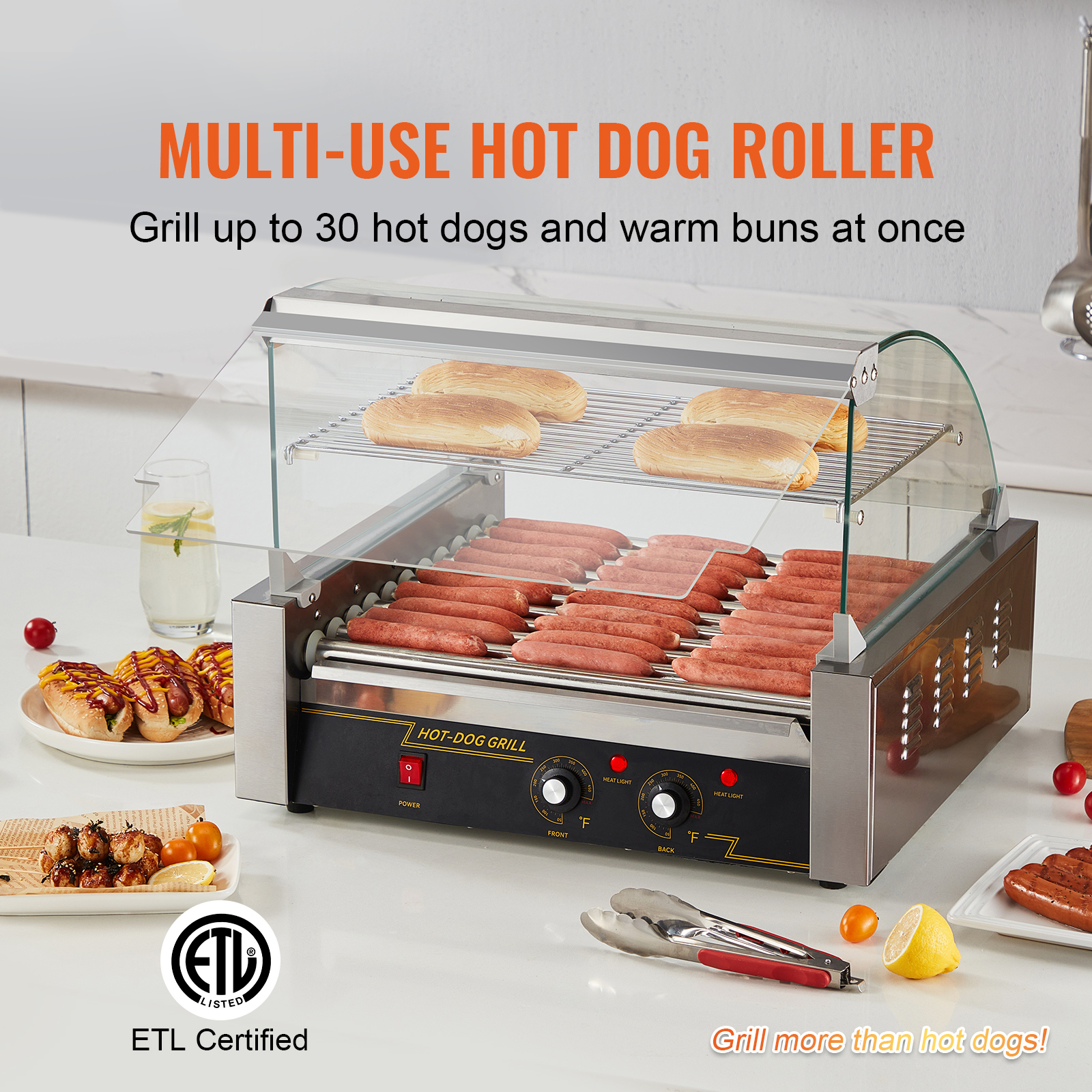 Uimoso Electric Hot Dog 5/7/11 Roller Grill Cooker Machine Backsplash & Shelf - Picture 38 of 72
