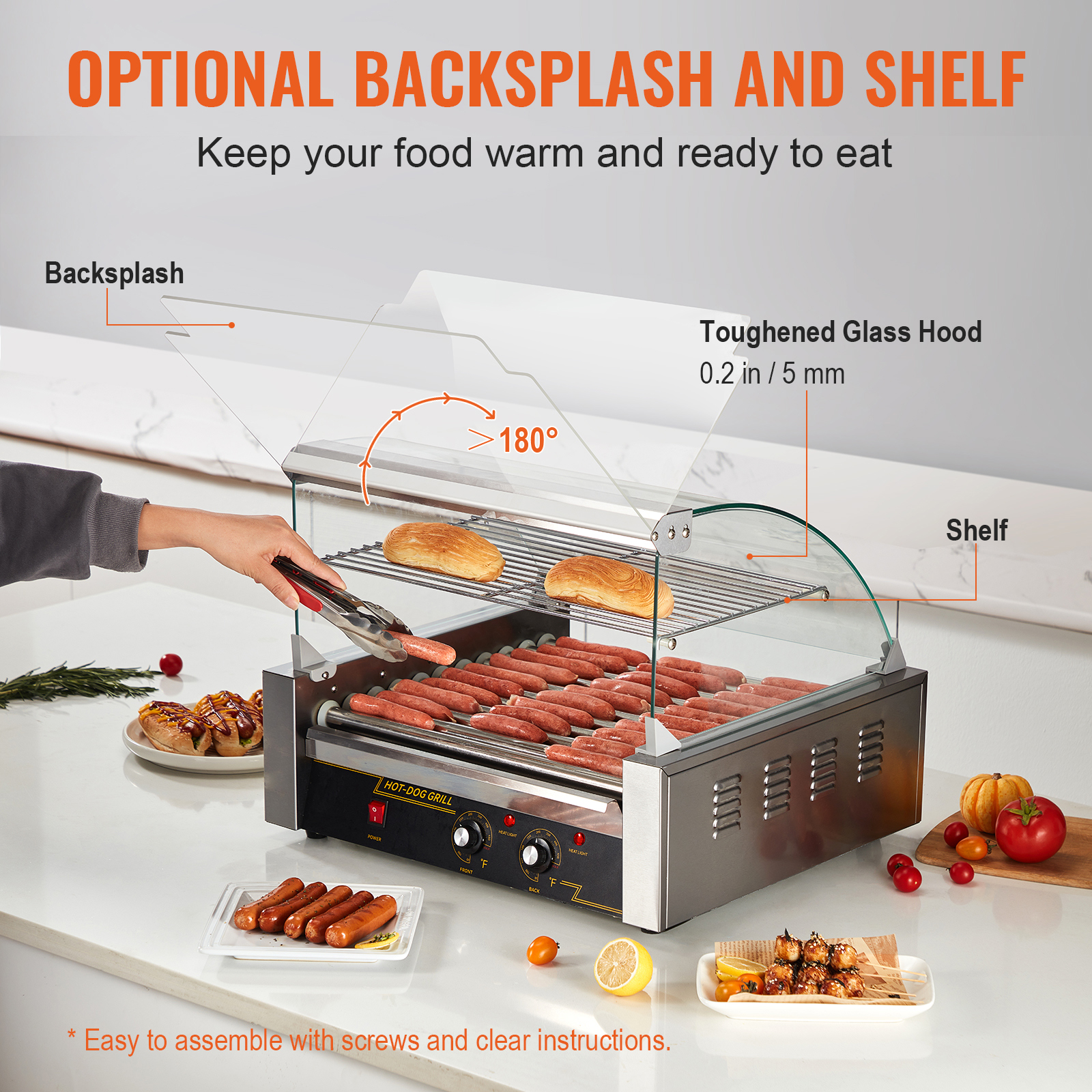 Uimoso Electric Hot Dog 5/7/11 Roller Grill Cooker Machine Backsplash & Shelf - Picture 40 of 72