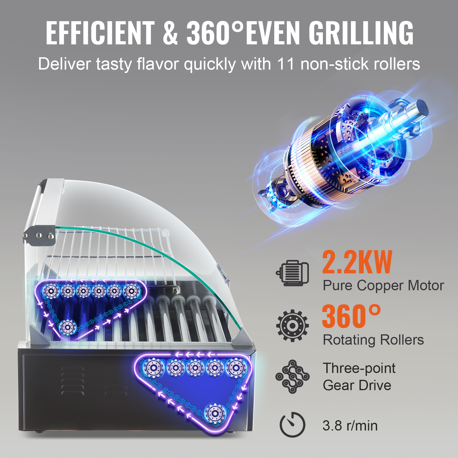 Uimoso Electric Hot Dog 5/7/11 Roller Grill Cooker Machine Backsplash & Shelf - Picture 41 of 72