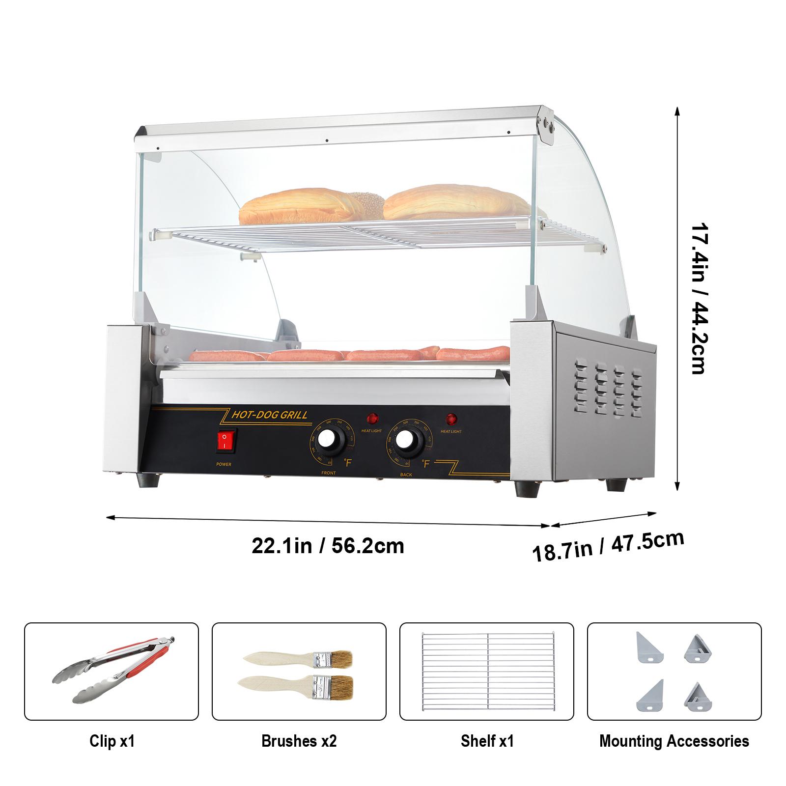 Uimoso Electric Hot Dog 5/7/11 Roller Grill Cooker Machine Backsplash & Shelf - Picture 43 of 72