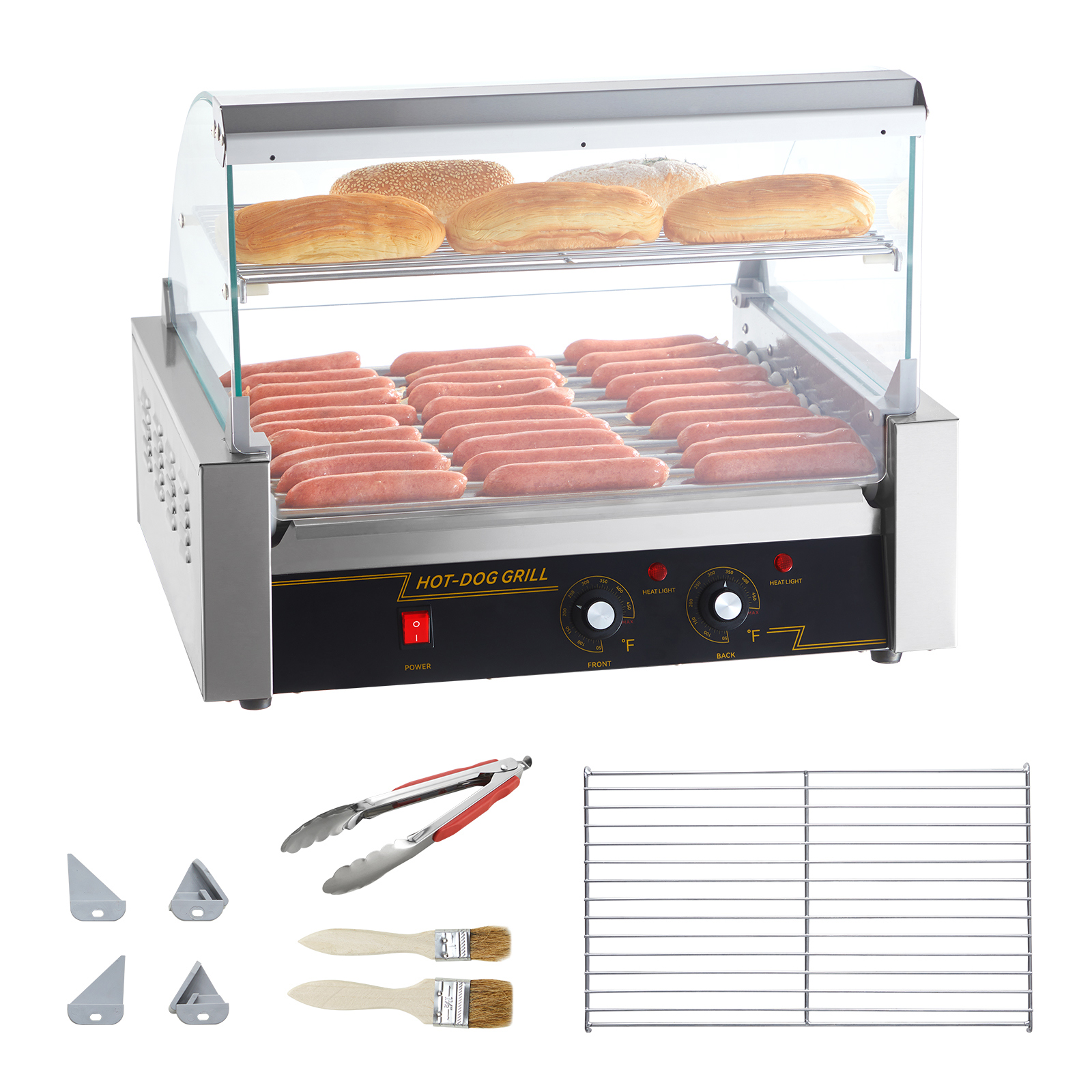 Uimoso Electric Hot Dog 5/7/11 Roller Grill Cooker Machine Backsplash & Shelf - Picture 37 of 72