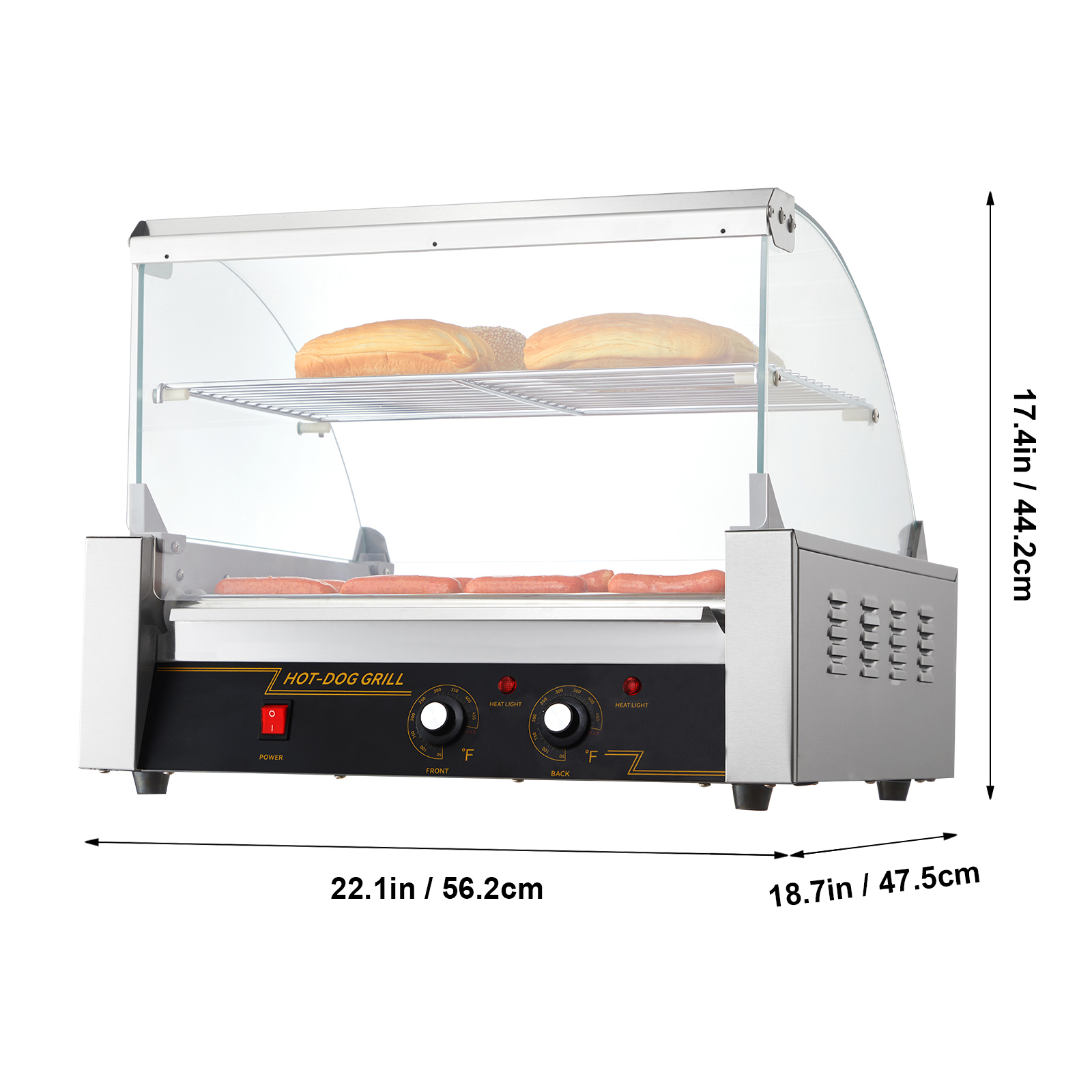 Uimoso Electric Hot Dog 5/7/11 Roller Grill Cooker Machine Backsplash & Shelf - Picture 44 of 72