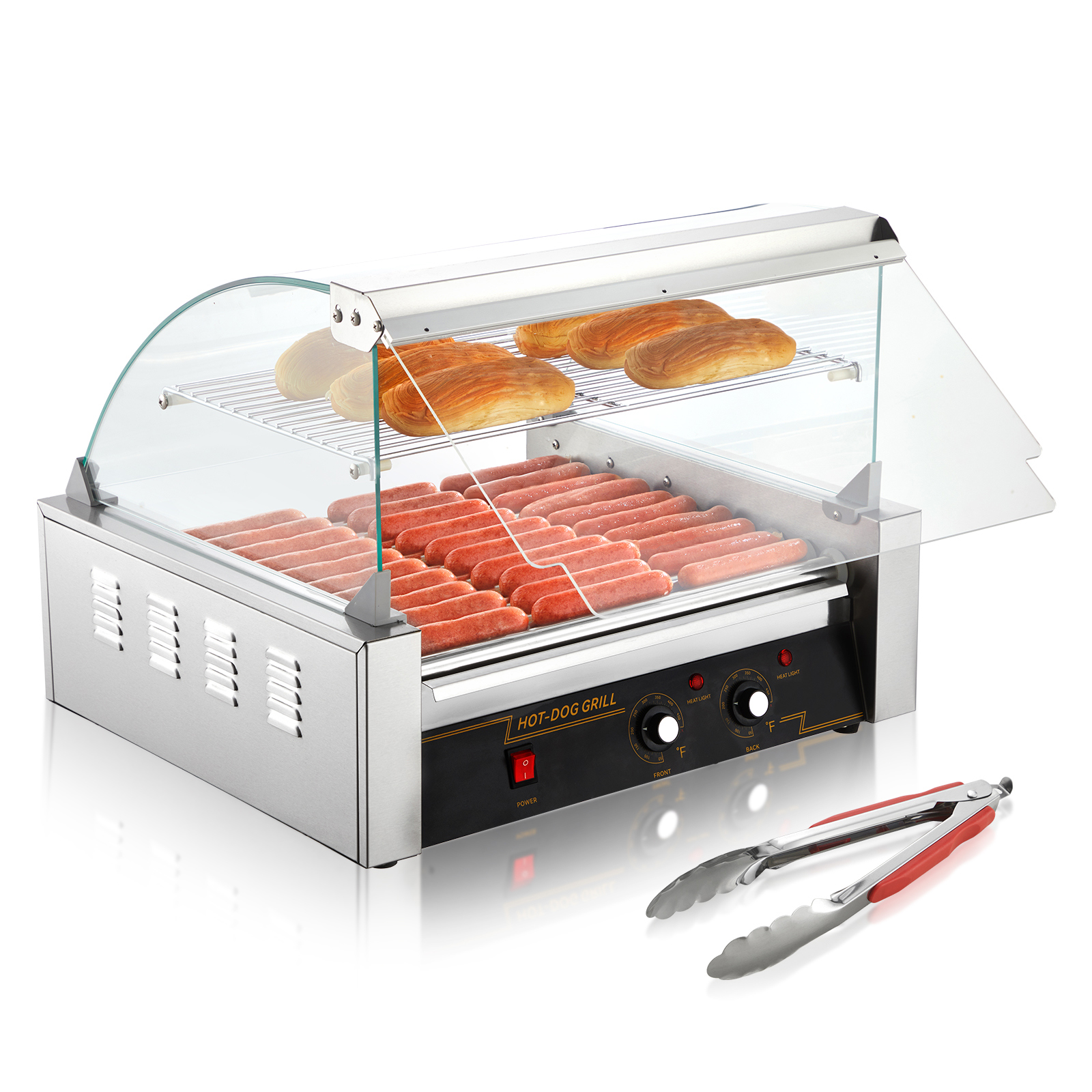 Uimoso Electric Hot Dog 5/7/11 Roller Grill Cooker Machine Backsplash & Shelf - Picture 45 of 72