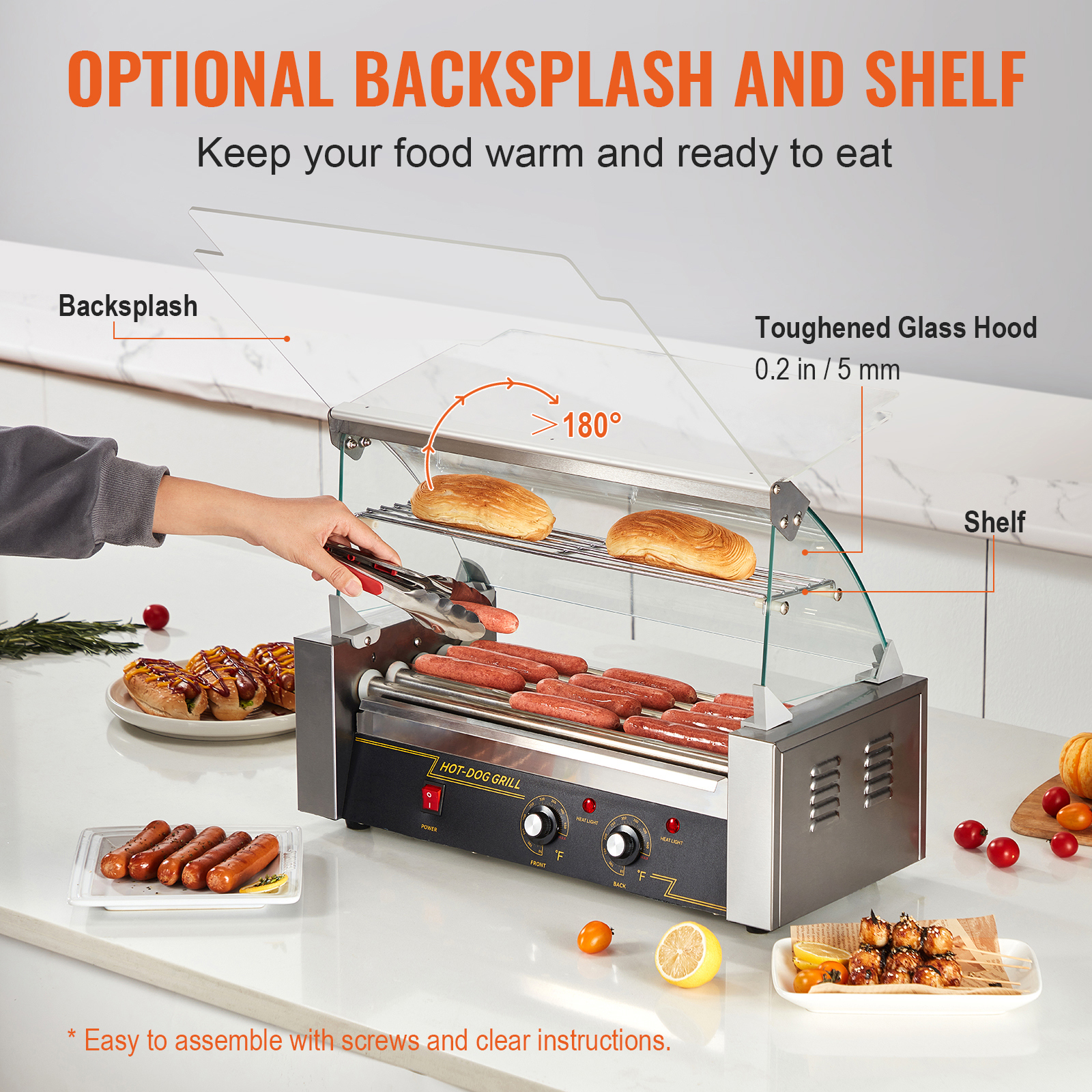 Uimoso Electric Hot Dog 5/7/11 Roller Grill Cooker Machine Backsplash & Shelf - Picture 64 of 72