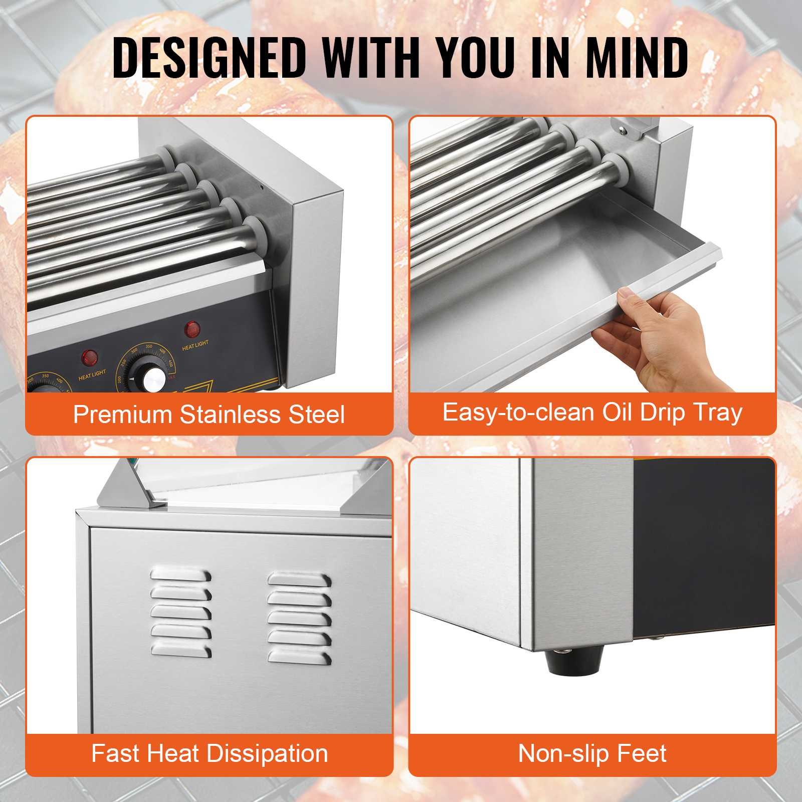 Uimoso Electric Hot Dog 5/7/11 Roller Grill Cooker Machine Backsplash & Shelf - Picture 66 of 72