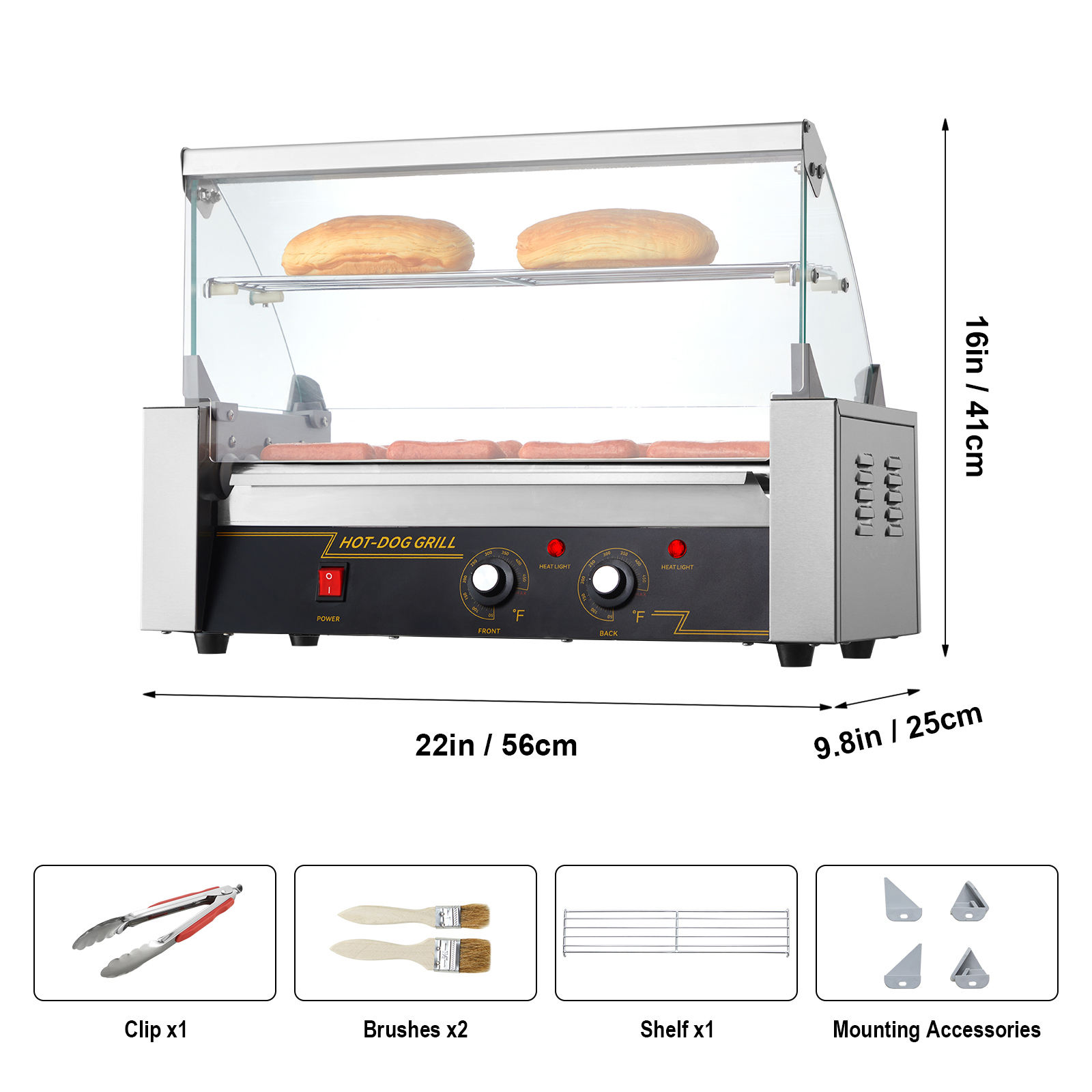Uimoso Electric Hot Dog 5/7/11 Roller Grill Cooker Machine Backsplash & Shelf - Picture 67 of 72