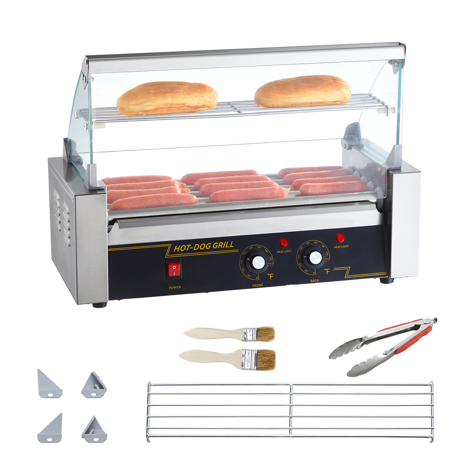 Uimoso Electric Hot Dog 5/7/11 Roller Grill Cooker Machine Backsplash & Shelf - Picture 61 of 72