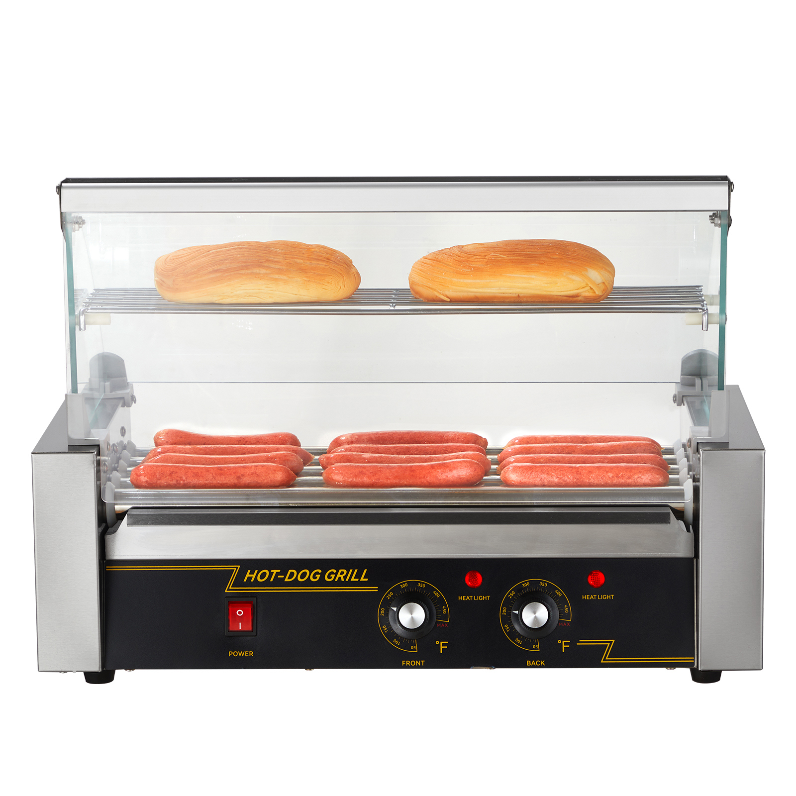 Uimoso Electric Hot Dog 5/7/11 Roller Grill Cooker Machine Backsplash & Shelf - Picture 70 of 72