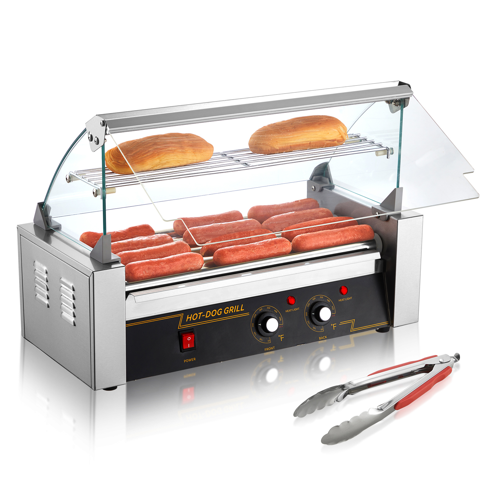 Uimoso Electric Hot Dog 5/7/11 Roller Grill Cooker Machine Backsplash & Shelf - Picture 69 of 72