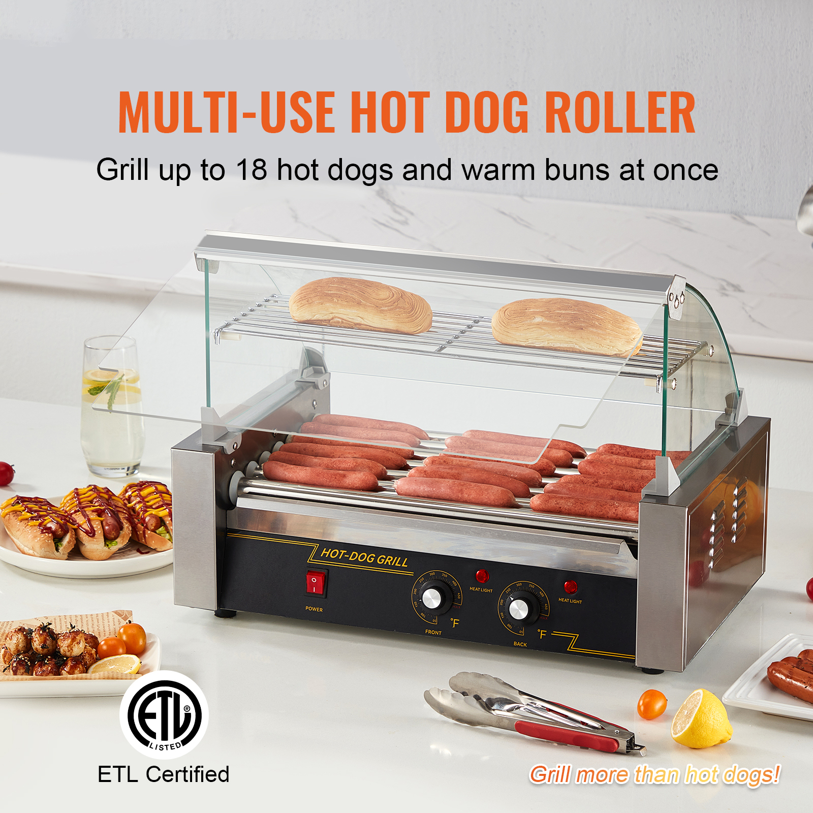 Uimoso Electric Hot Dog 5/7/11 Roller Grill Cooker Machine Backsplash & Shelf - Picture 50 of 72