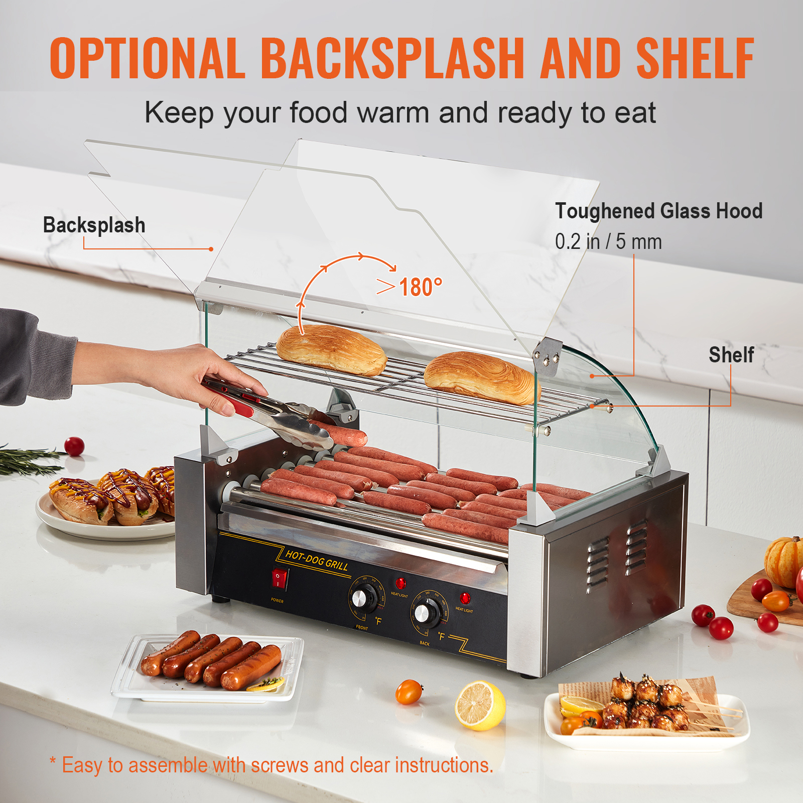Uimoso Electric Hot Dog 5/7/11 Roller Grill Cooker Machine Backsplash & Shelf - Picture 52 of 72