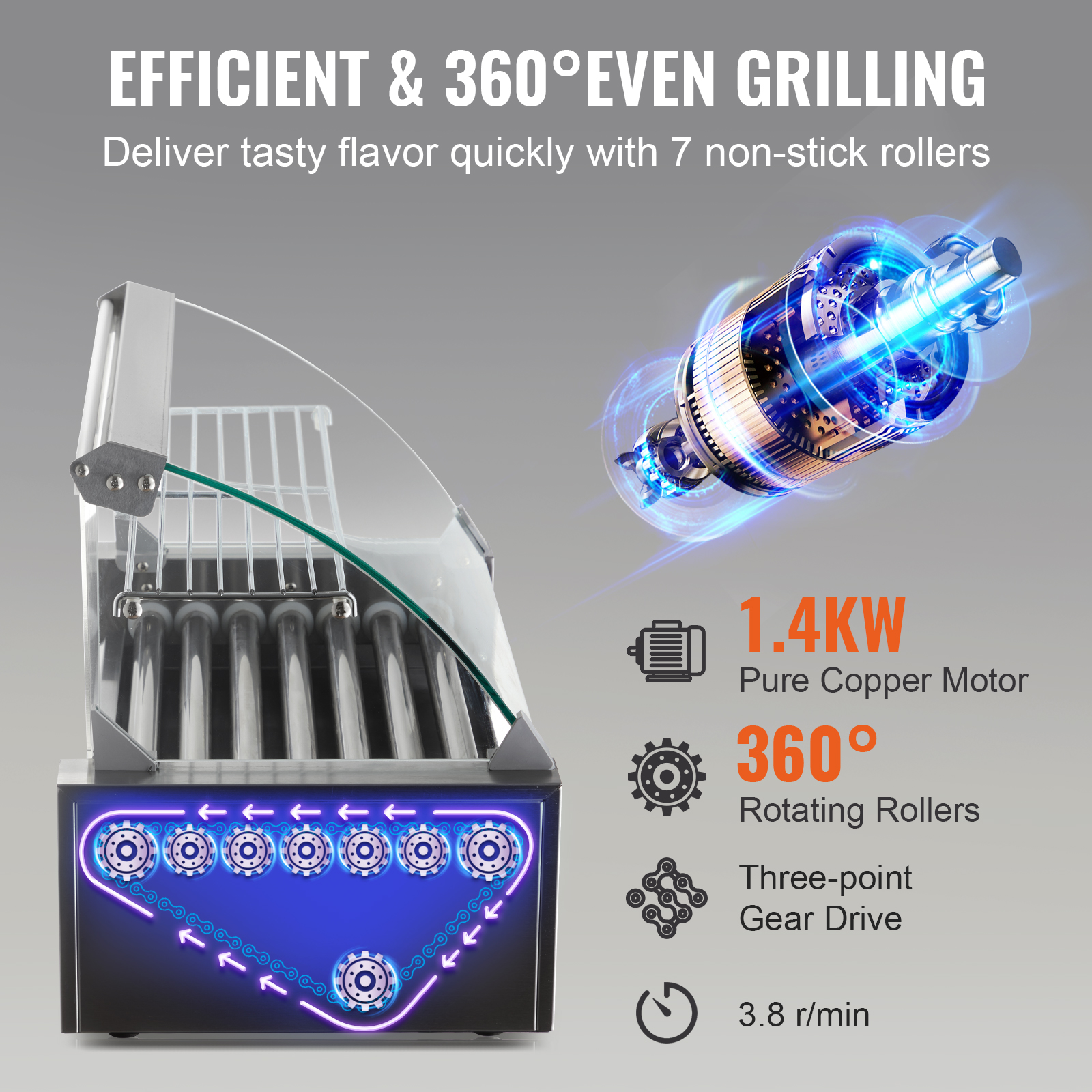Uimoso Electric Hot Dog 5/7/11 Roller Grill Cooker Machine Backsplash & Shelf - Picture 53 of 72