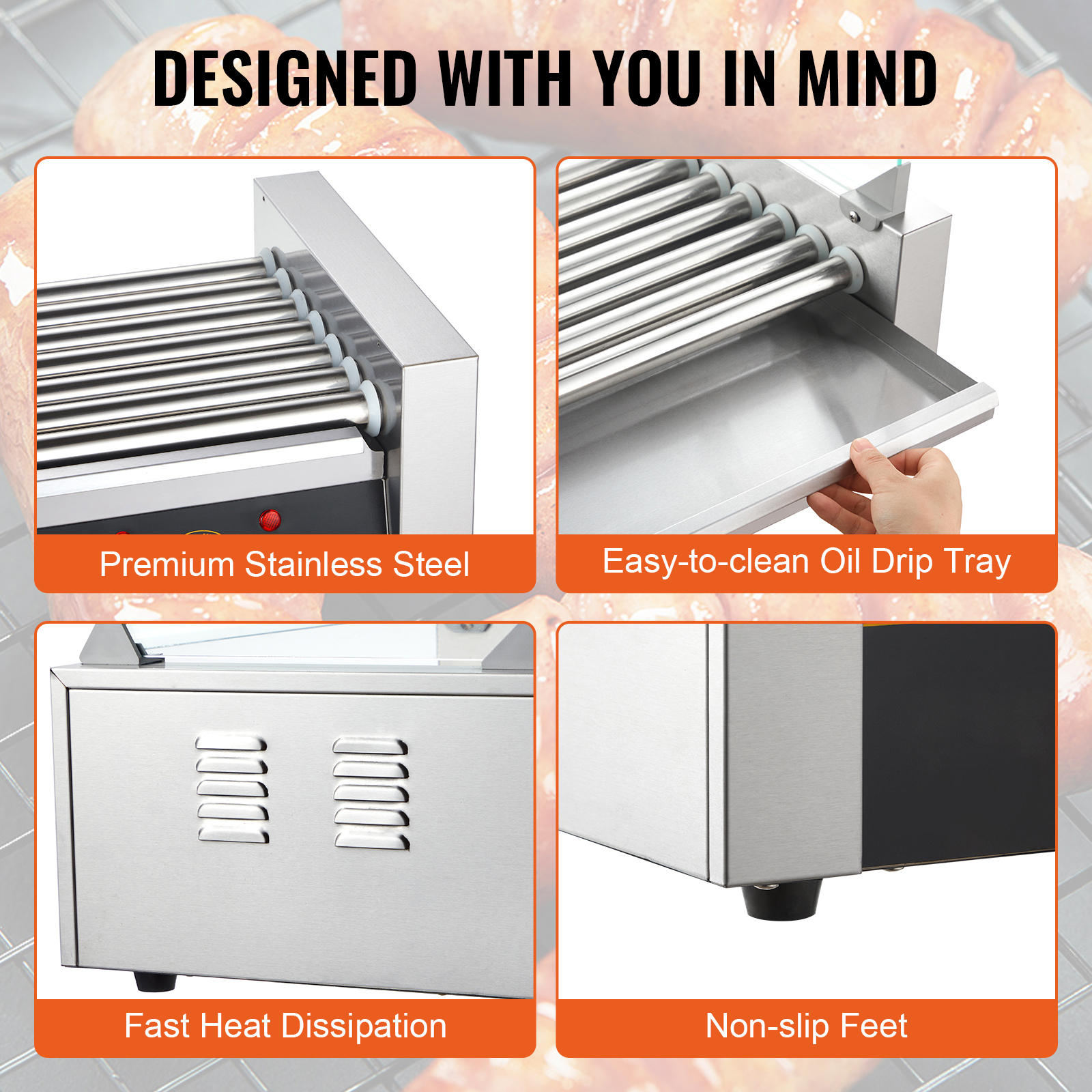 Uimoso Electric Hot Dog 5/7/11 Roller Grill Cooker Machine Backsplash & Shelf - Picture 54 of 72