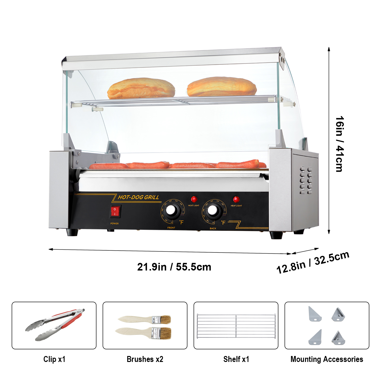 Uimoso Electric Hot Dog 5/7/11 Roller Grill Cooker Machine Backsplash & Shelf - Picture 55 of 72