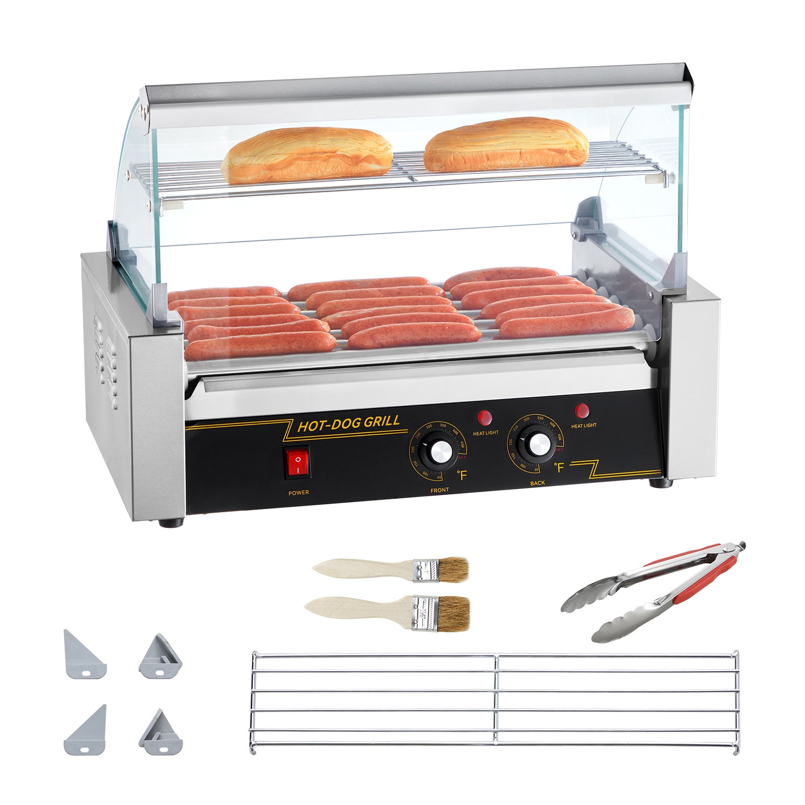 Uimoso Electric Hot Dog 5/7/11 Roller Grill Cooker Machine Backsplash & Shelf - Picture 49 of 72