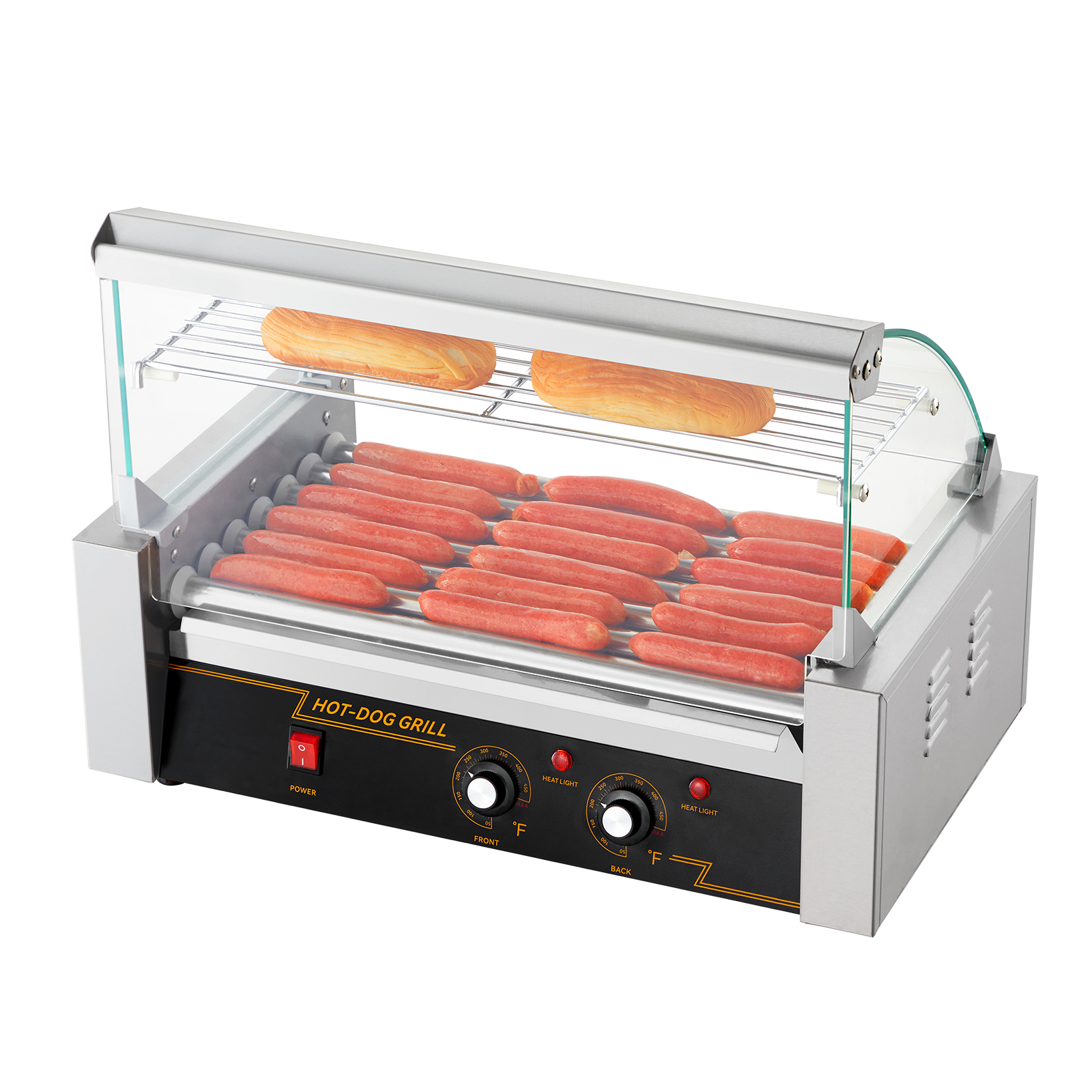 Uimoso Electric Hot Dog 5/7/11 Roller Grill Cooker Machine Backsplash & Shelf - Picture 60 of 72