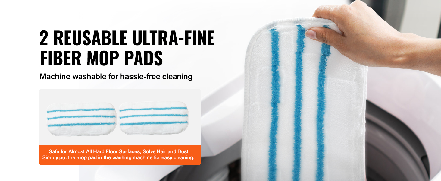 VEVOR Steam Mop, 2-in-1 Hard Wood Floor Cleaner for Various Hard Floors, Like Ceramic, Granite, Marble, Linoleum, Natural Floor Mop with 2 pcs Machine Washable Pads and A Water Tank