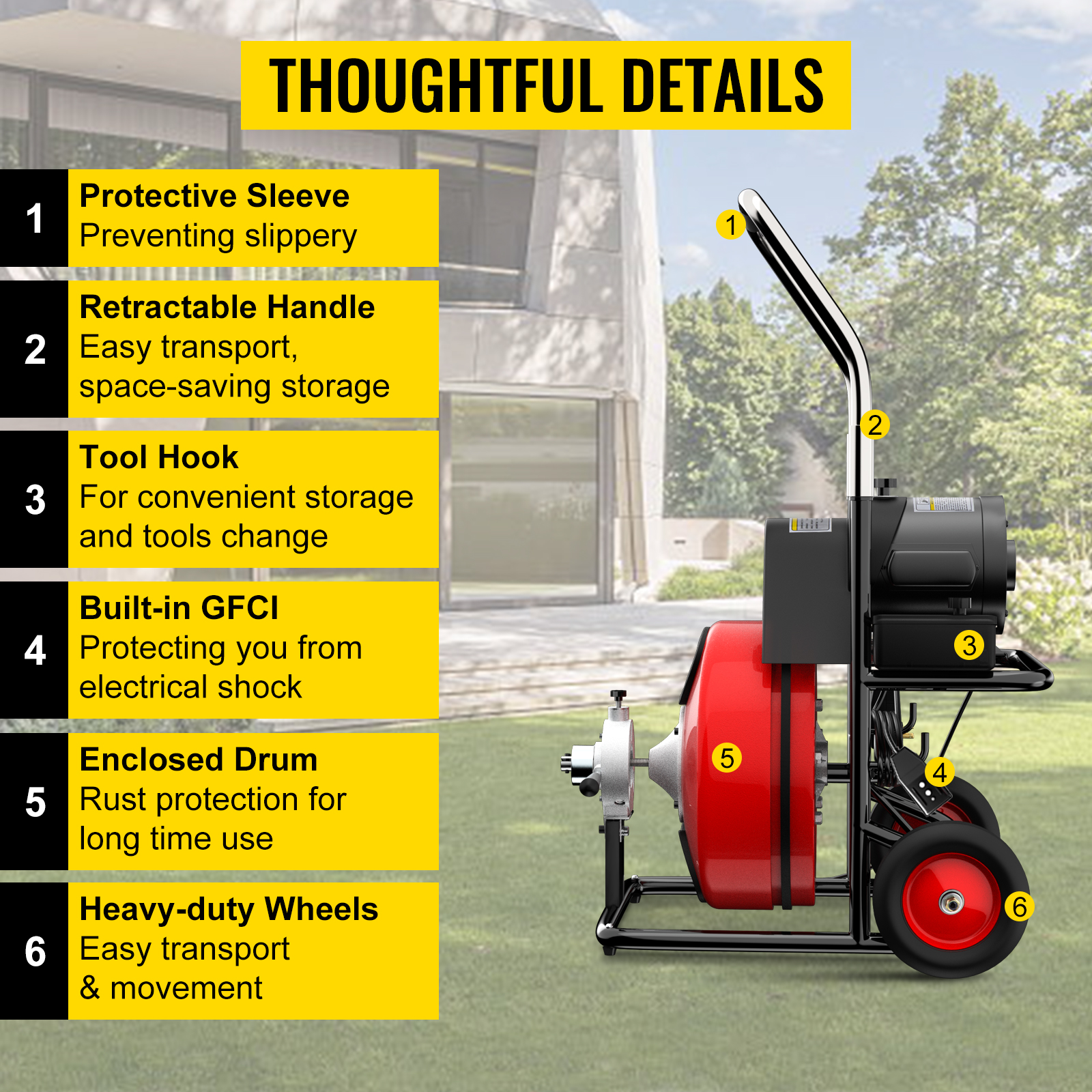 Vevor 75ft X 3/8inch Drain Cleaner Machine,fit 1 Inch/25mm To 4 Inch/100mm Pipes,250w Drain Cleaning Machine,portable Electric Drain Auger With Cutter