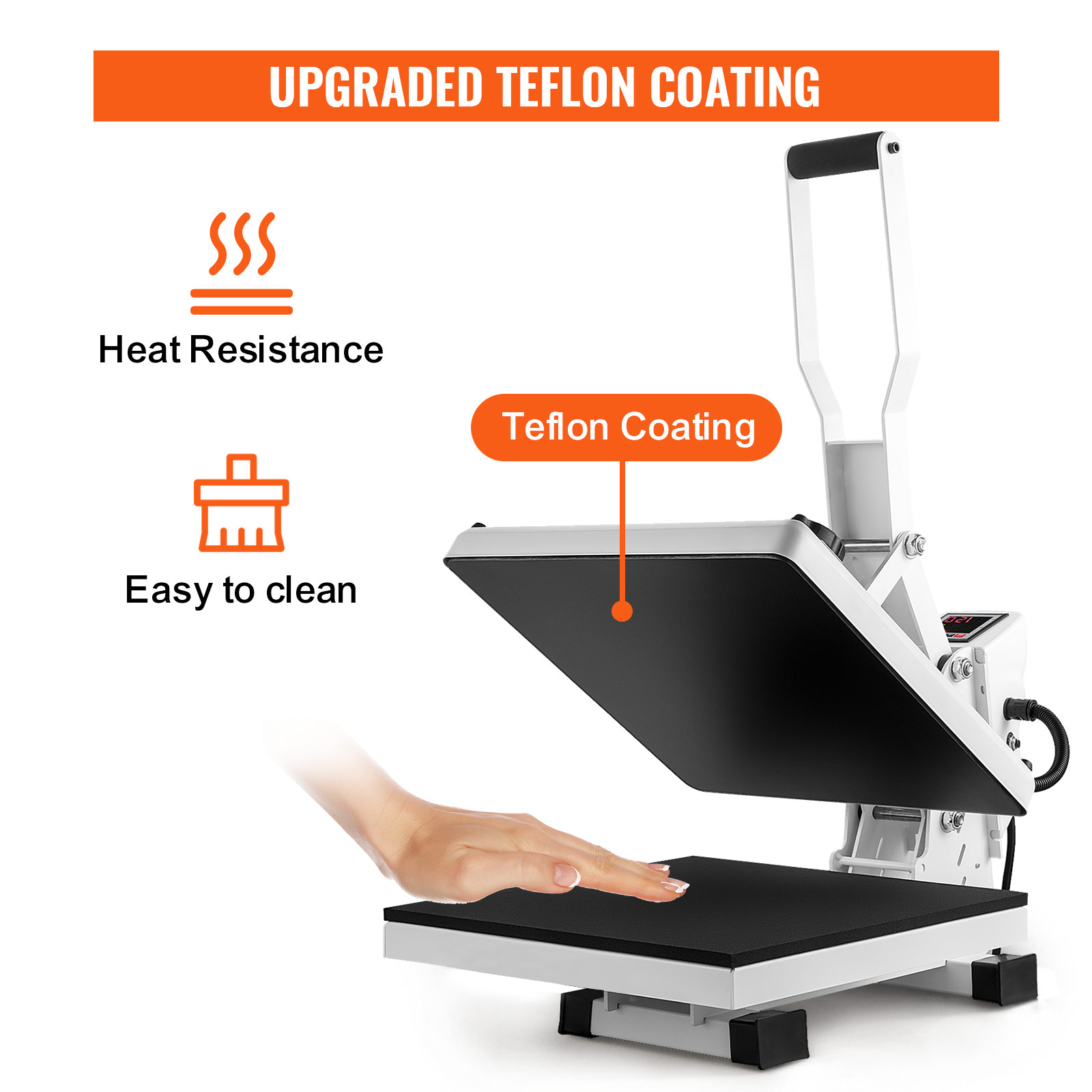 VEVOR 4-in-1 Heat Press Machine for Hats with 6x3inches Curved Teflon-Coated Heat Plate, Easy Temperature Control Non-Slip Base, Four Replaceable