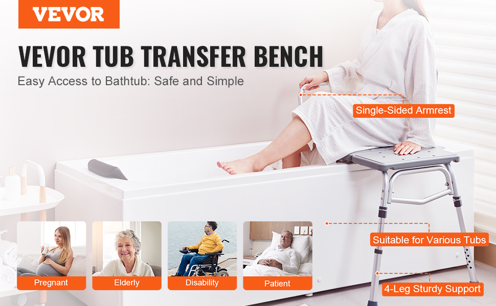 VEVOR Tub Transfer Bench for Bathtub, Adjustable Shower Seats for ...