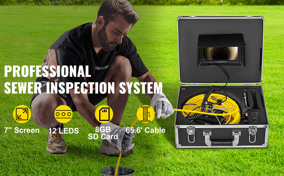 Detailná snímka kamery na inšpekciu potrubia s vystuženým káblom