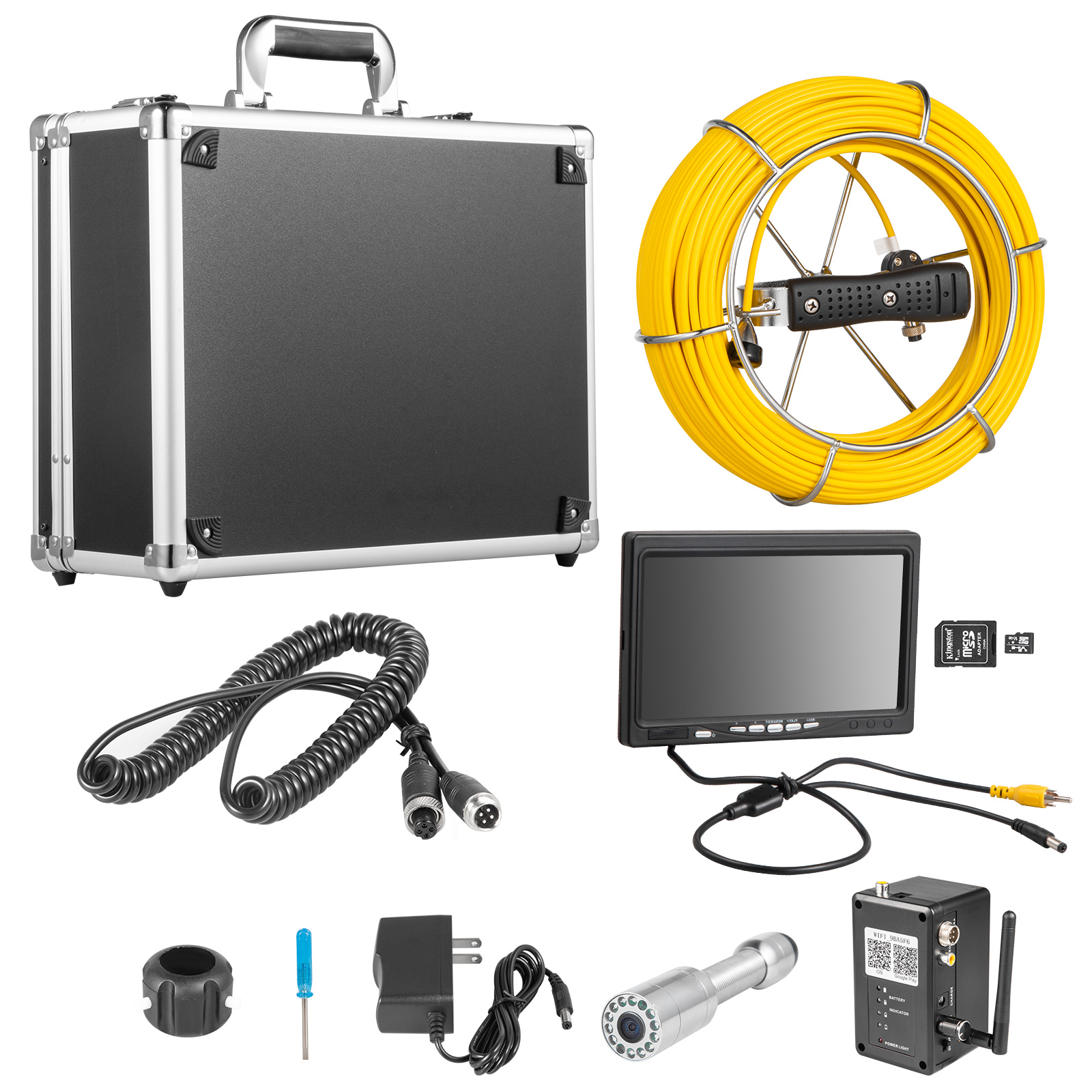 VEVOR 50M 9 Inch WiFi 23mm Pipe Inspection Camera 1000 TVL and 12 LED