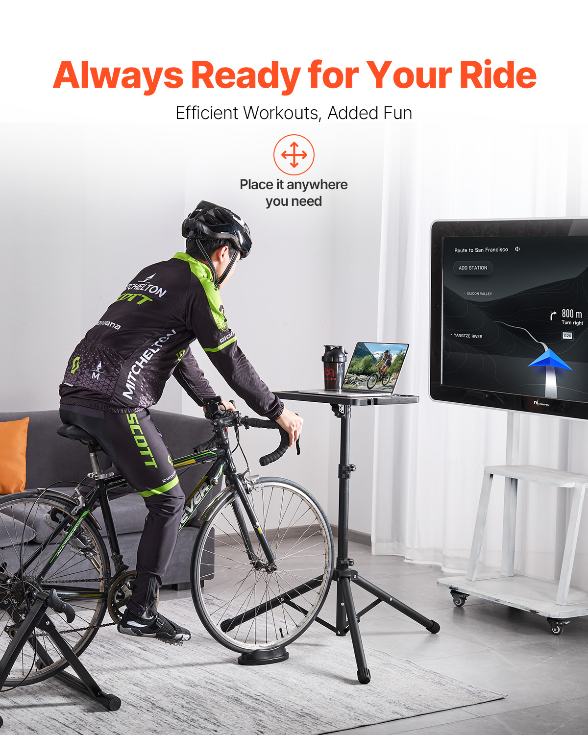 Mobile Cycling Desk Foldable Bike Trainer Fitness Desk Table w/Wheel ...