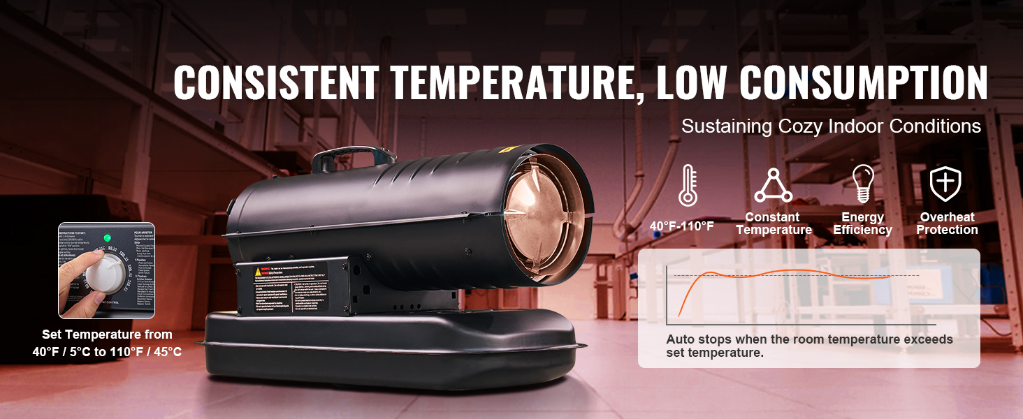 VEVOR Kerosene Forced Air Heater, 70000 BTU Portable Torpedo Diesel Space  Heater with Thermostat, 5 Gallon Tank Energy-Efficient heavy-duty Heater, 