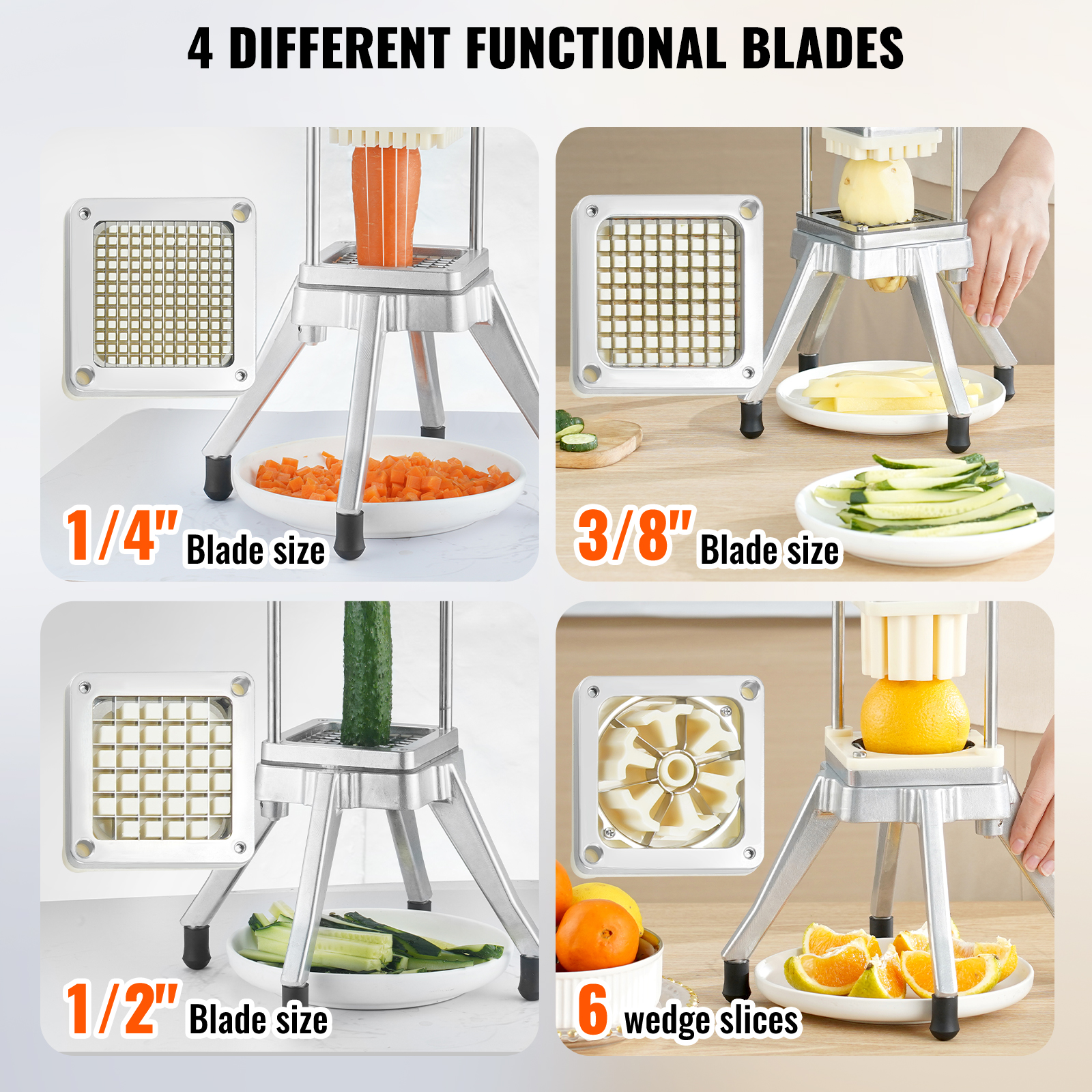 VEVOR Commercial Vegetable Cutter Chopper 1/2/1/4/3/8inch Fruit Vegetable Dicer