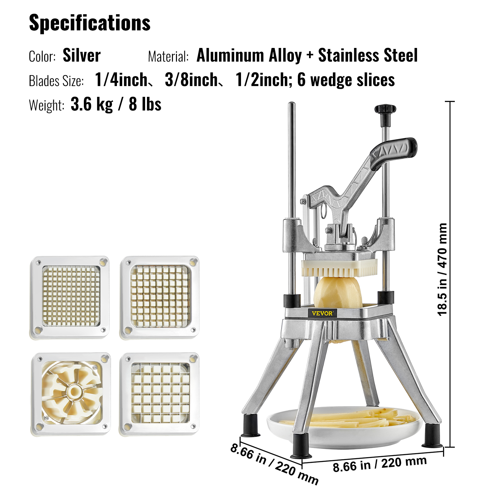 VEVOR Commercial Vegetable Cutter Chopper 1/2/1/4/3/8inch Fruit Vegetable Dicer