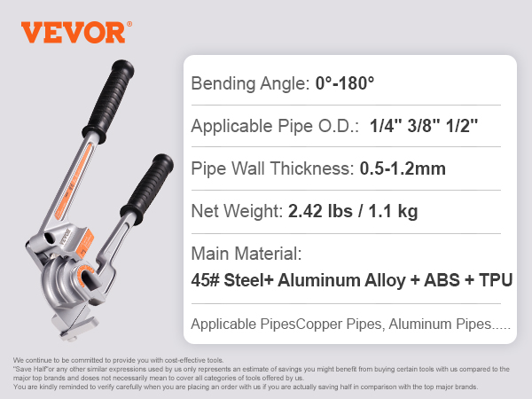 Pipe Tube Bender,180° Bending,with 7 Dies