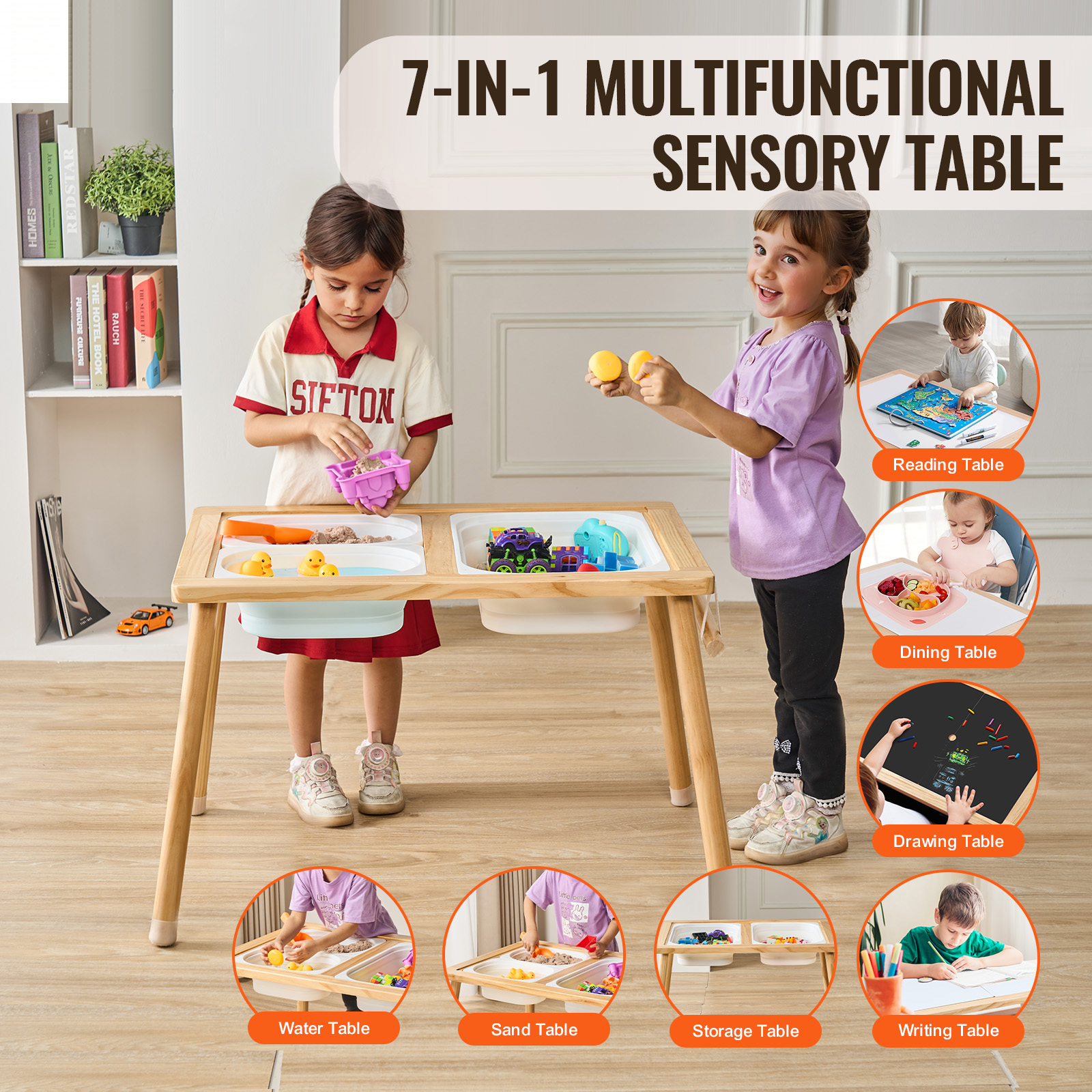 Uimoso Kids Sensory Table Indoor Wooden Play Sand Water Table w/ Double-Sided - Picture 39 of 49