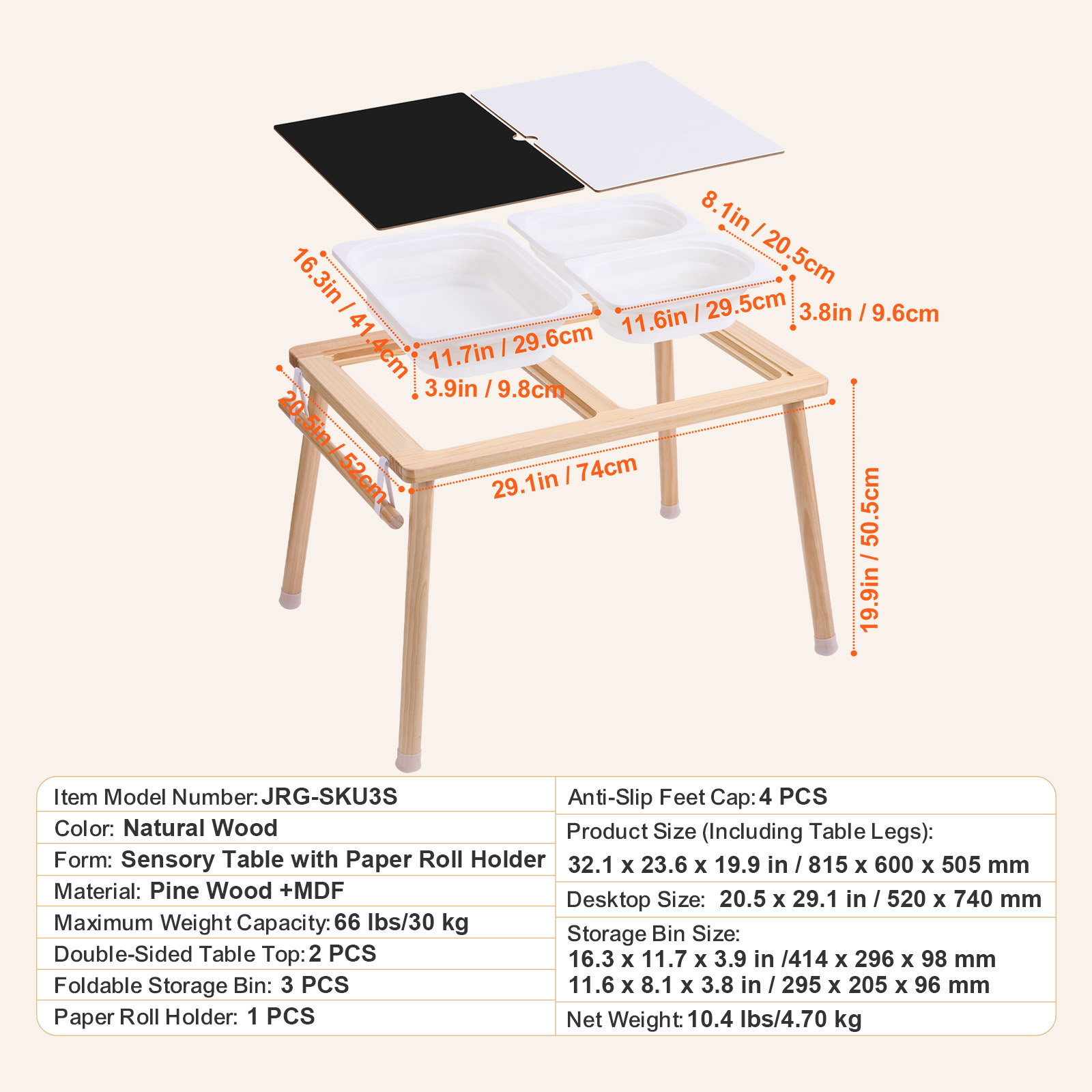 Uimoso Kids Sensory Table Indoor Wooden Play Sand Water Table w/ Double-Sided - Picture 44 of 49