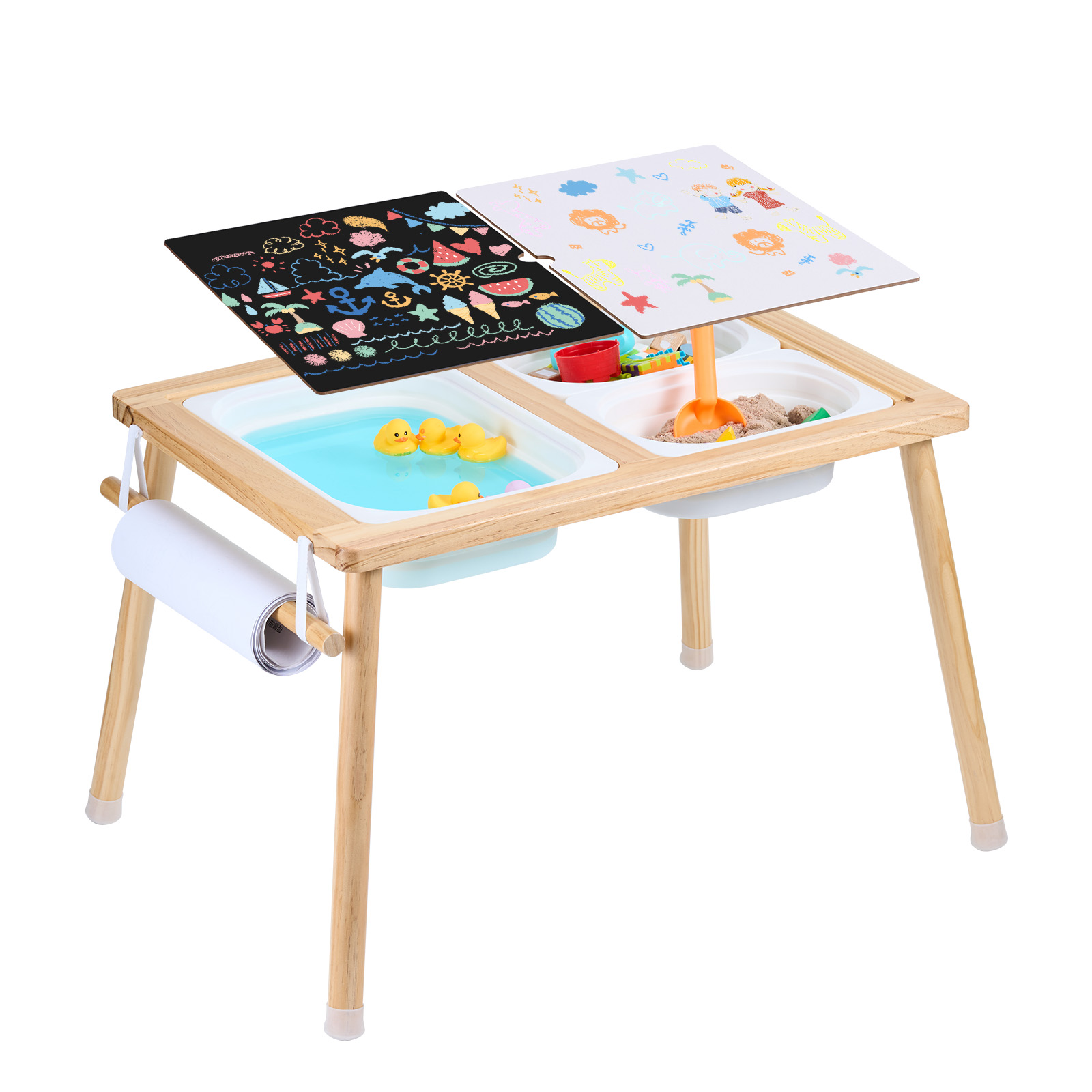 Uimoso Kids Sensory Table Indoor Wooden Play Sand Water Table w/ Double-Sided - Picture 38 of 49