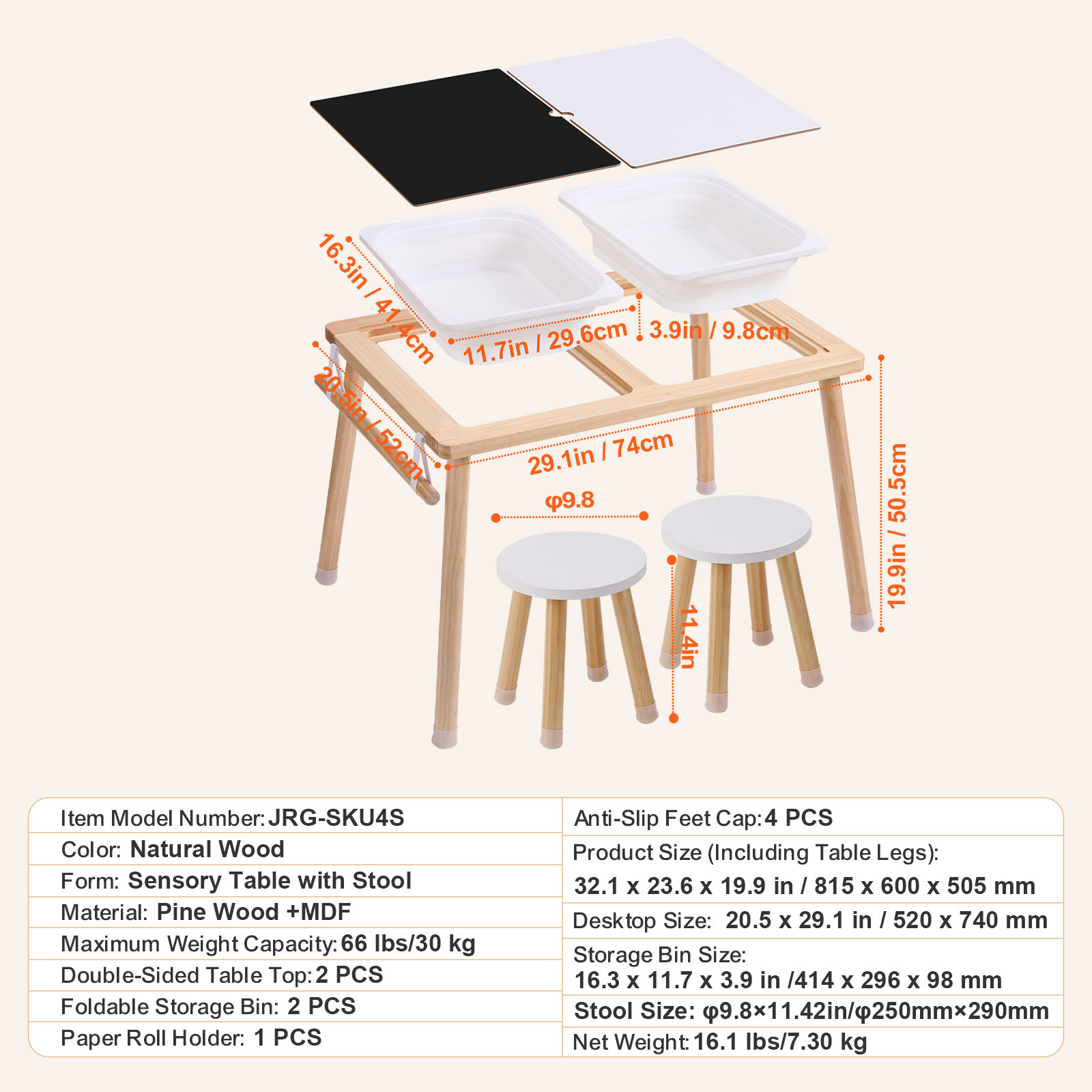 Uimoso Kids Sensory Table Indoor Wooden Play Sand Water Table w/ Double-Sided - Picture 20 of 49
